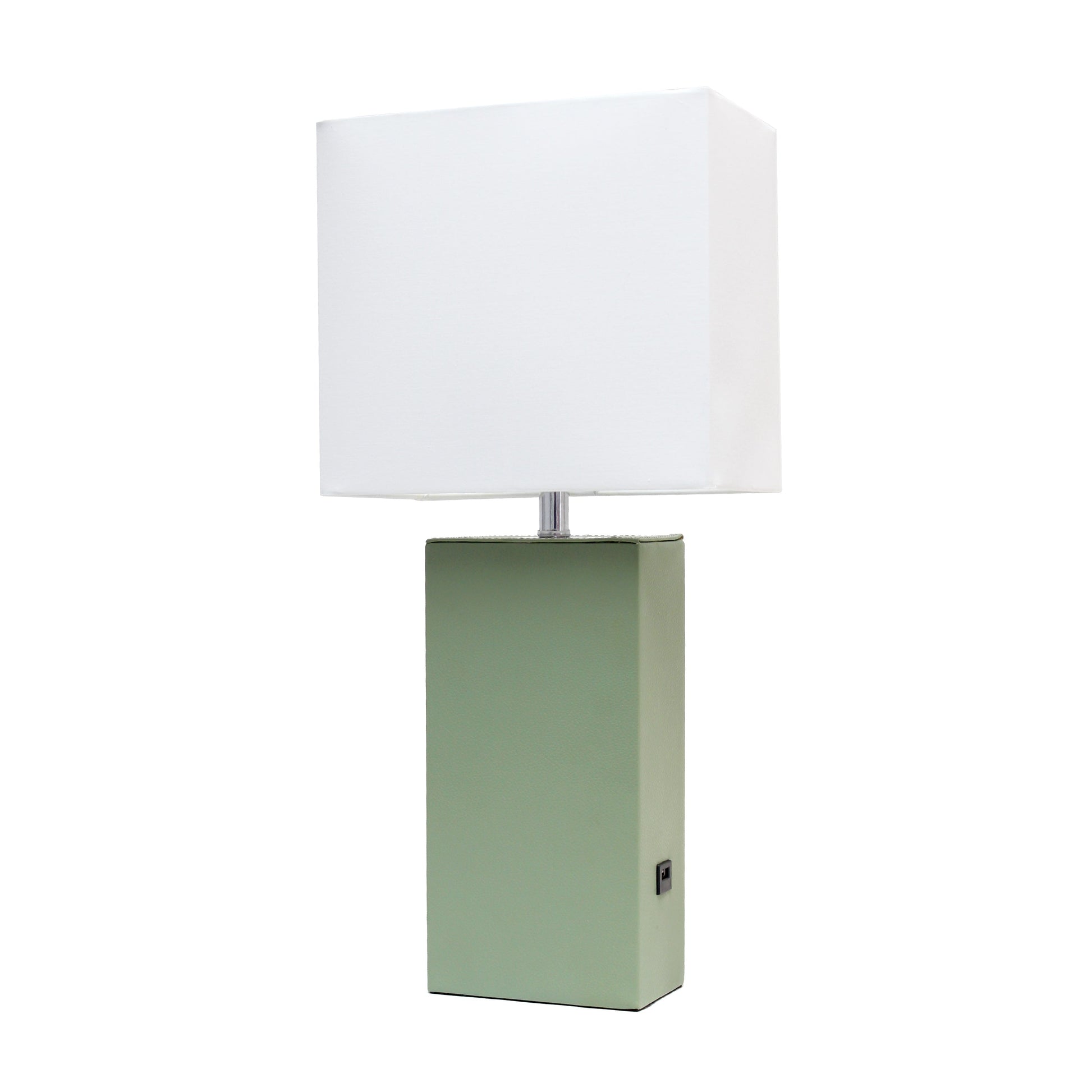 All The Rages Lalia Home Lexington 21" Sage Green Leather Base Modern Home Décor Bedside Table Lamp With USB Charging Port