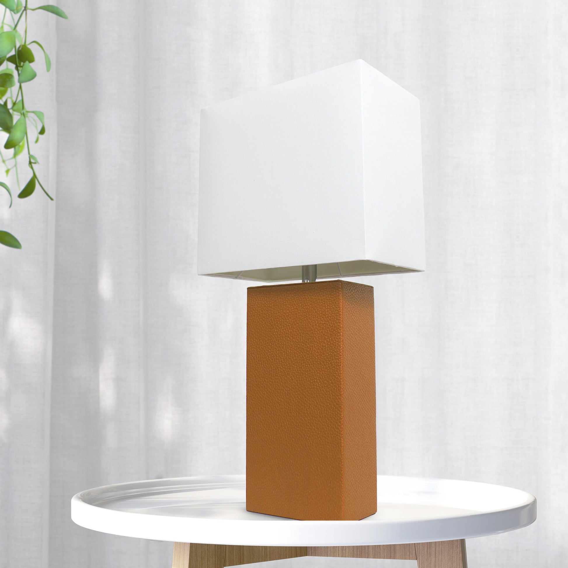All The Rages Lalia Home Lexington 21" Tan Leather Base Modern Home Bedside Table Lamp