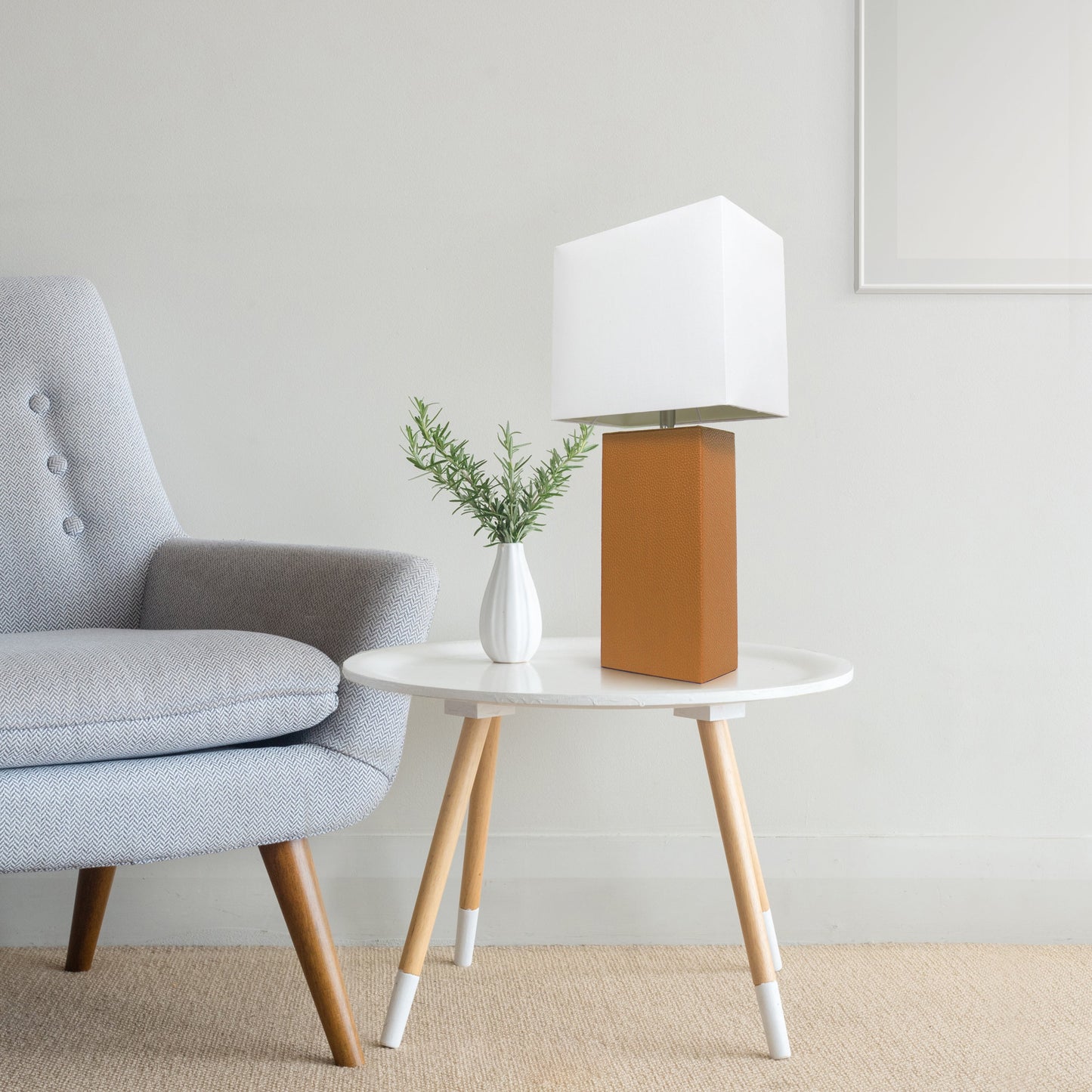 All The Rages Lalia Home Lexington 21" Tan Leather Base Modern Home Bedside Table Lamp