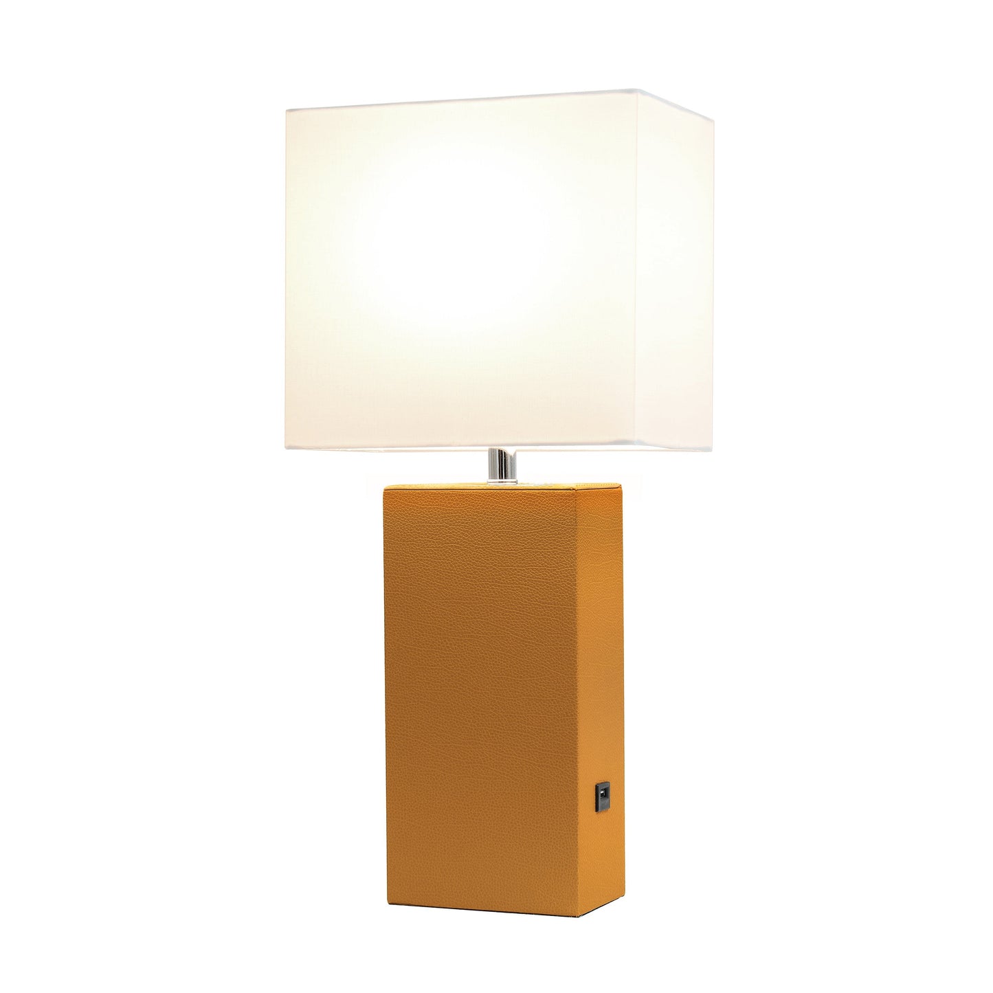All The Rages Lalia Home Lexington 21" Tan Leather Base Modern Home Décor Bedside Table Lamp With USB Charging Port