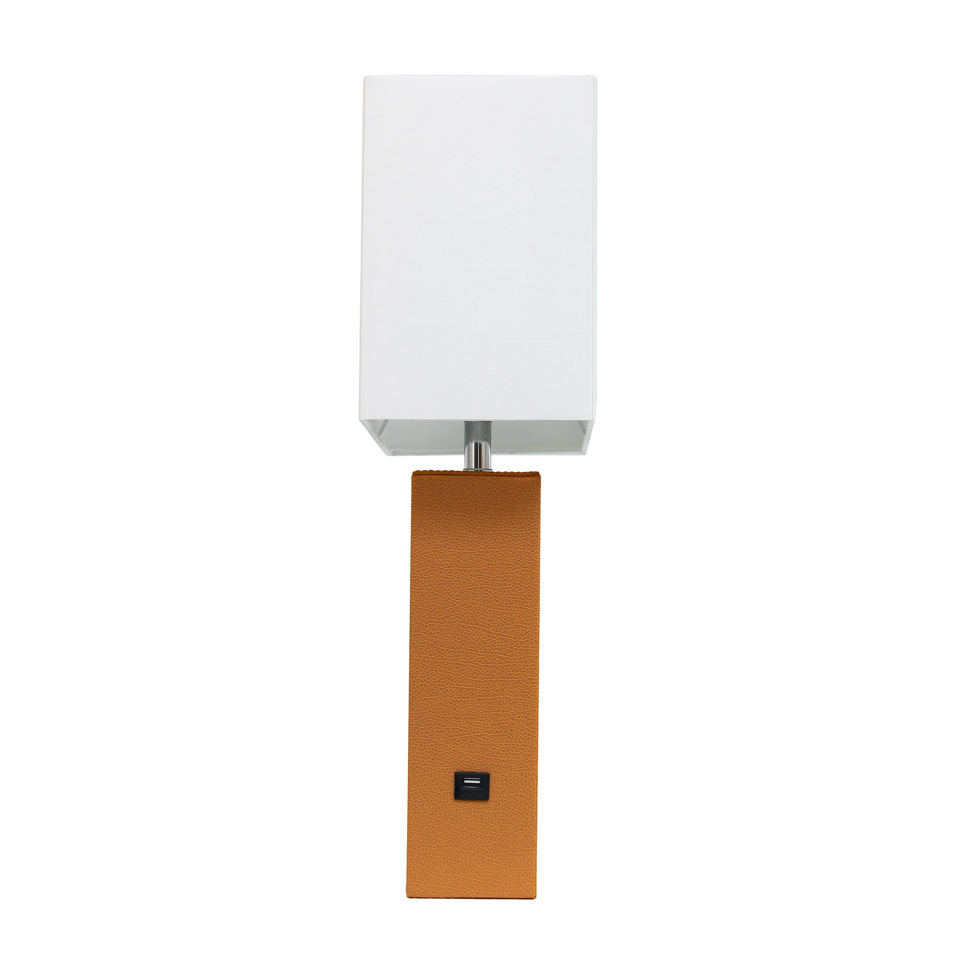 All The Rages Lalia Home Lexington 21" Tan Leather Base Modern Home Décor Bedside Table Lamp With USB Charging Port