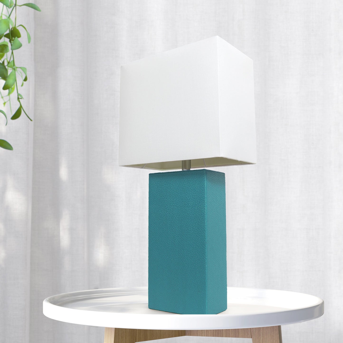 All The Rages Lalia Home Lexington 21" Teal Leather Base Modern Home Bedside Table Lamp