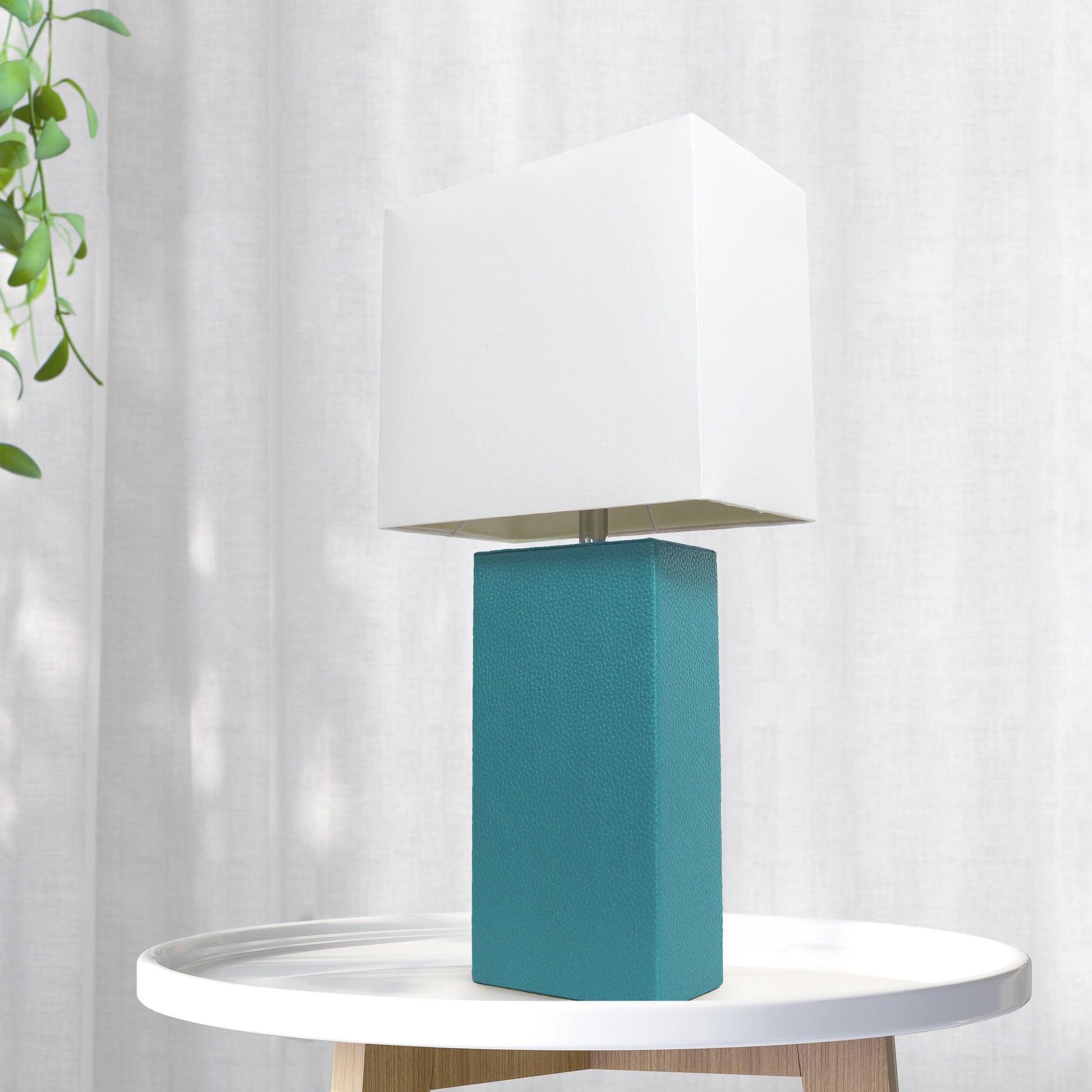 All The Rages Lalia Home Lexington 21" Teal Leather Base Modern Home Bedside Table Lamp