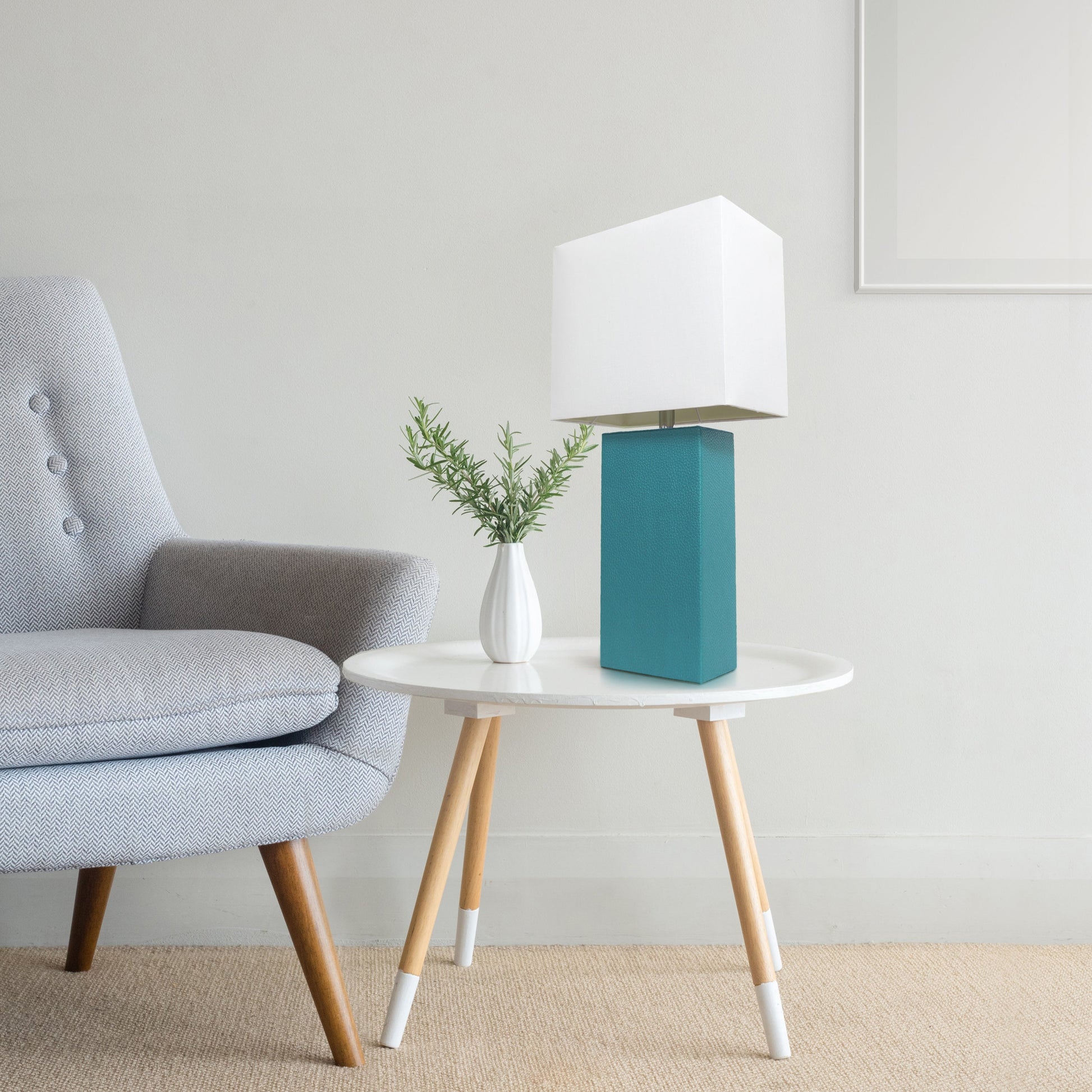 All The Rages Lalia Home Lexington 21" Teal Leather Base Modern Home Bedside Table Lamp