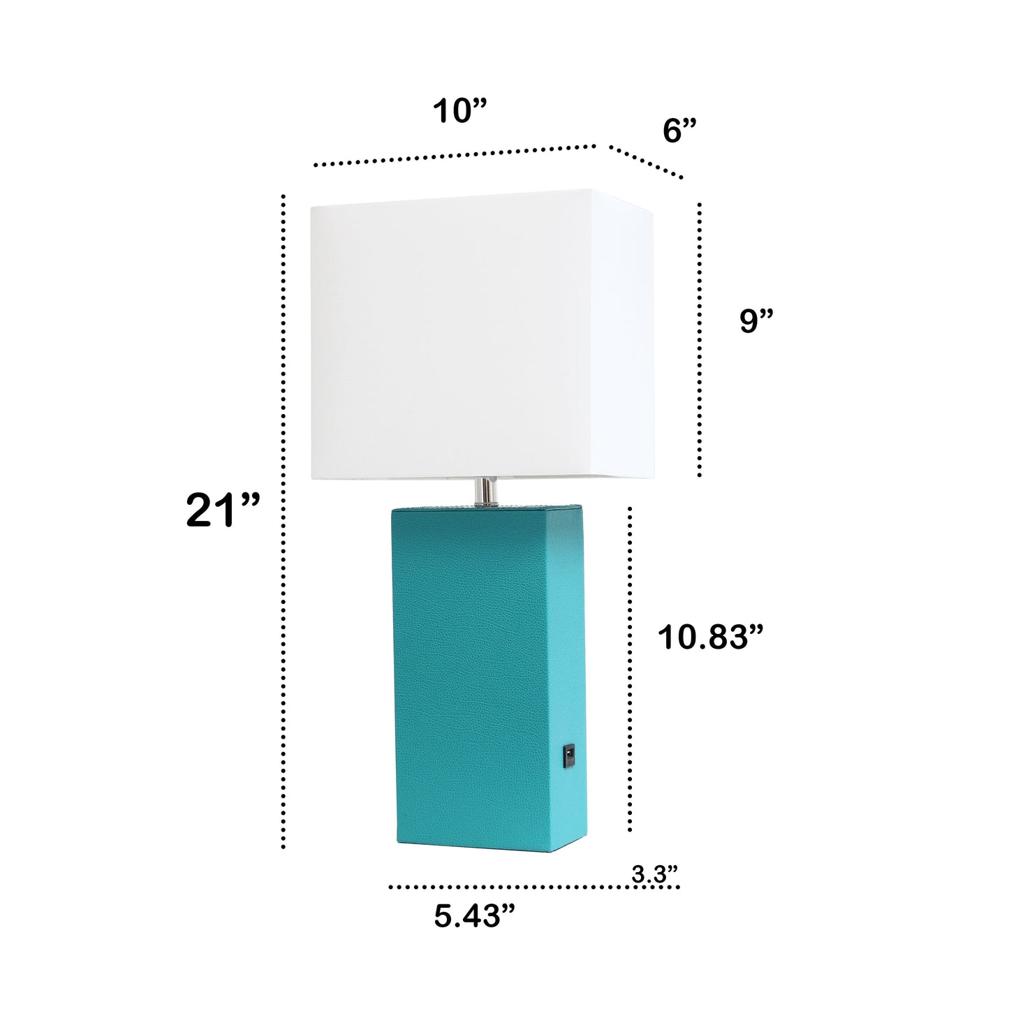 All The Rages Lalia Home Lexington 21" Teal Leather Base Modern Home Décor Bedside Table Lamp With USB Charging Port