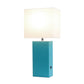 All The Rages Lalia Home Lexington 21" Teal Leather Base Modern Home Décor Bedside Table Lamp With USB Charging Port