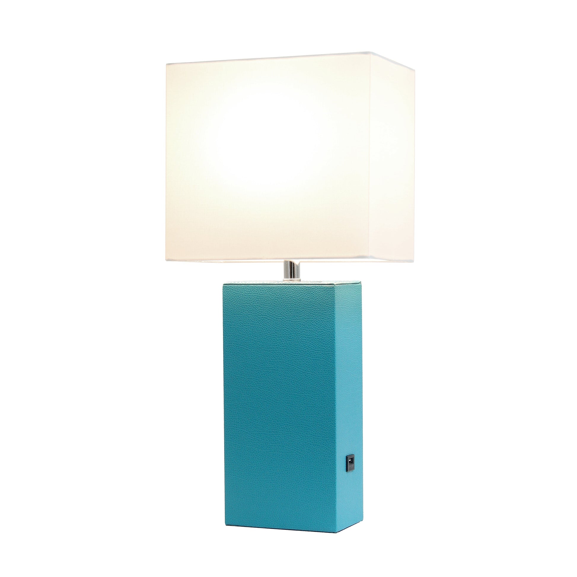 All The Rages Lalia Home Lexington 21" Teal Leather Base Modern Home Décor Bedside Table Lamp With USB Charging Port