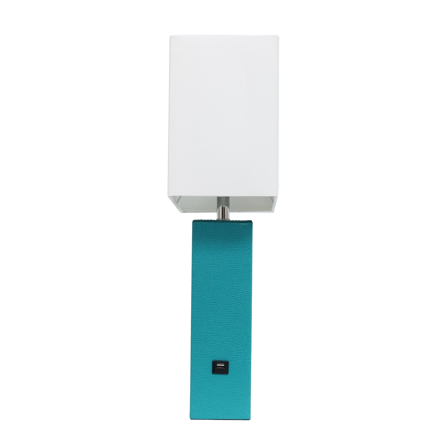 All The Rages Lalia Home Lexington 21" Teal Leather Base Modern Home Décor Bedside Table Lamp With USB Charging Port