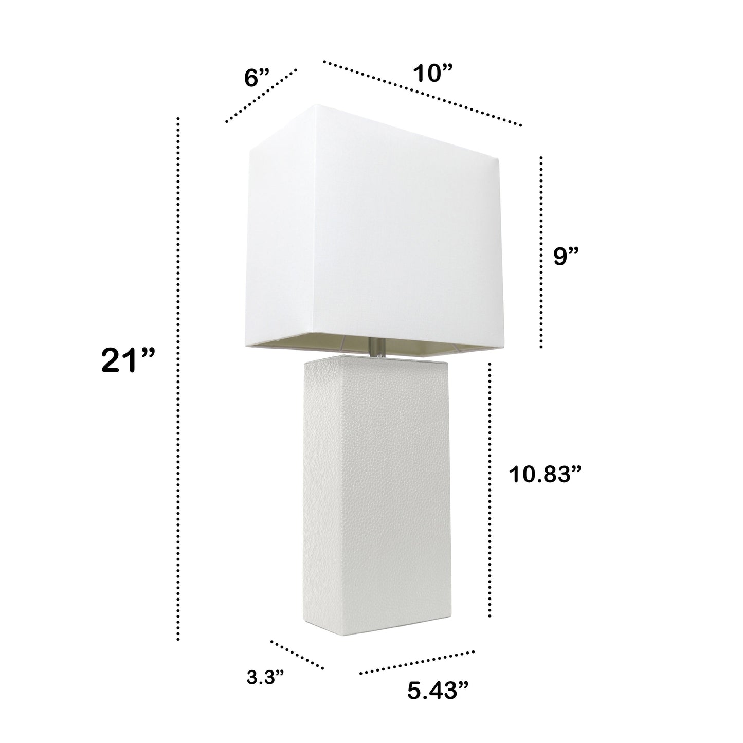 All The Rages Lalia Home Lexington 21" White Leather Base Modern Home Bedside Table Lamp