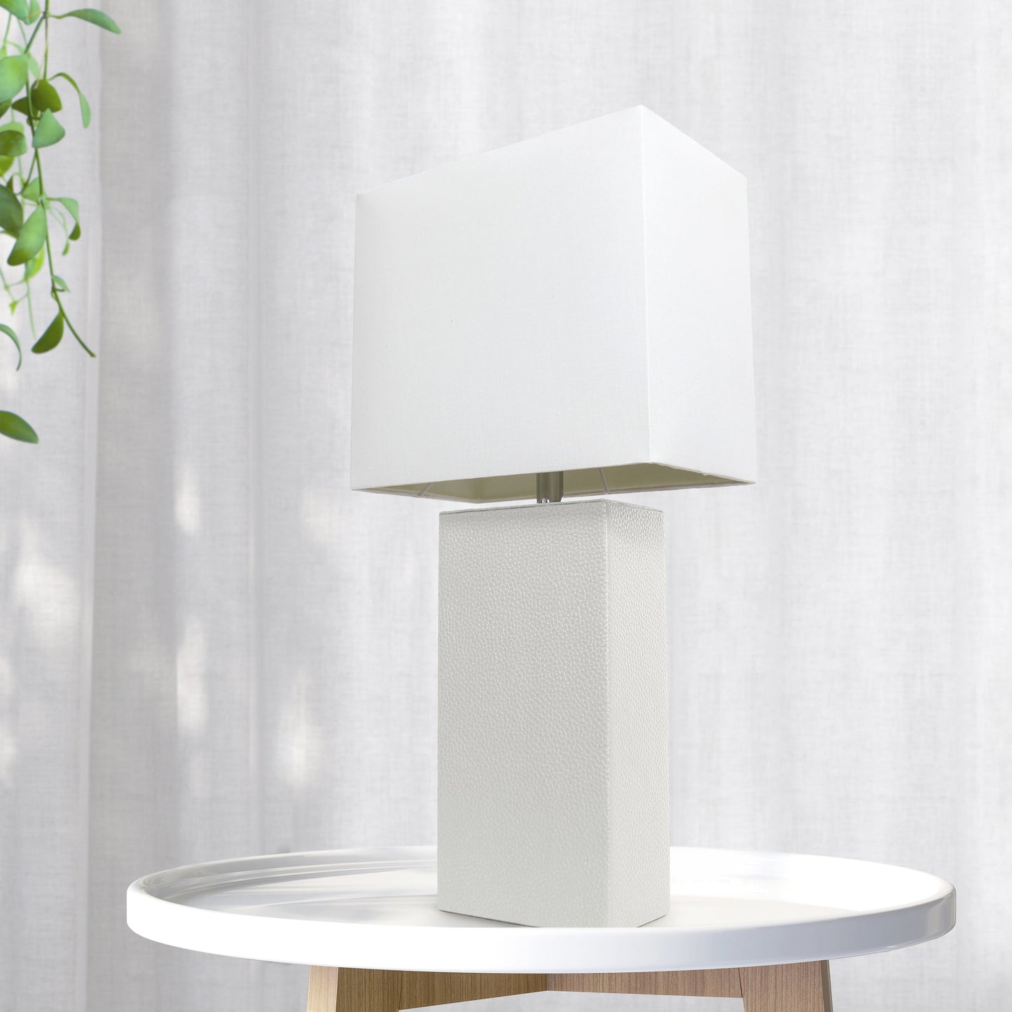 All The Rages Lalia Home Lexington 21" White Leather Base Modern Home Bedside Table Lamp