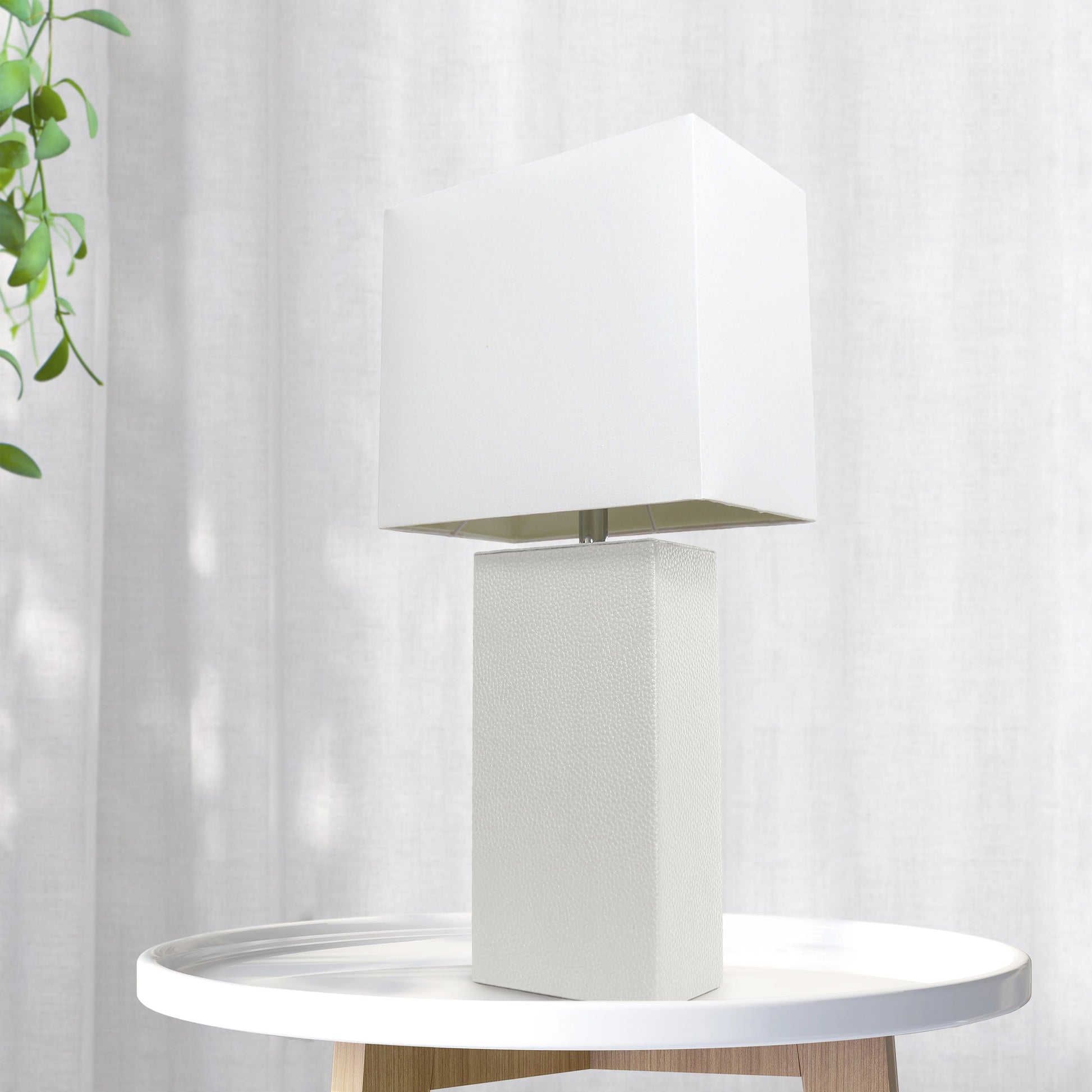 All The Rages Lalia Home Lexington 21" White Leather Base Modern Home Bedside Table Lamp
