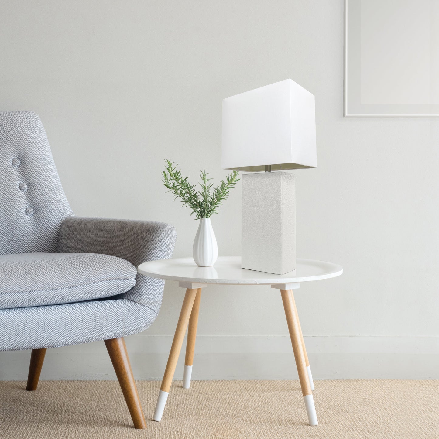 All The Rages Lalia Home Lexington 21" White Leather Base Modern Home Bedside Table Lamp