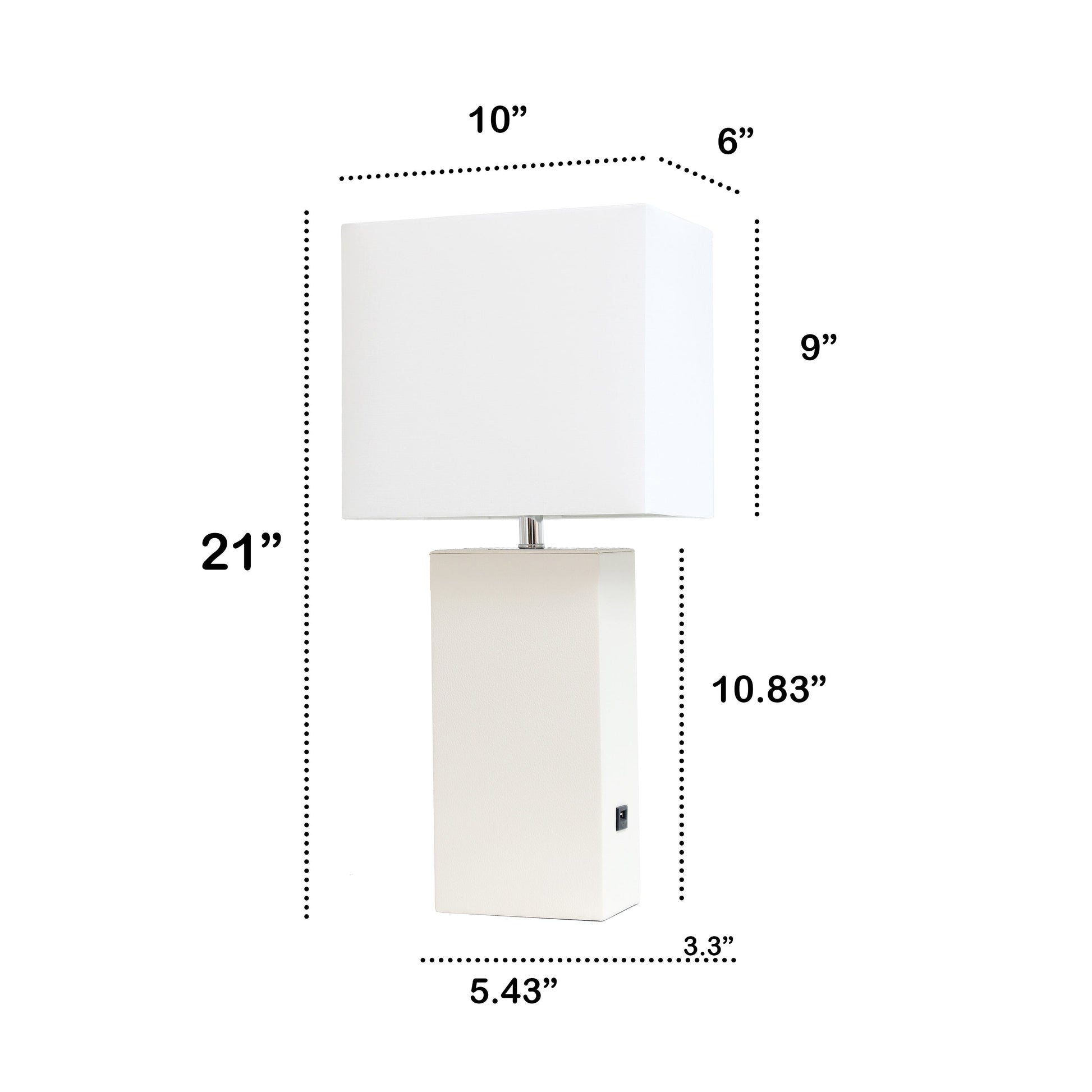 All The Rages Lalia Home Lexington 21" White Leather Base Modern Home Décor Bedside Table Lamp With USB Charging Port