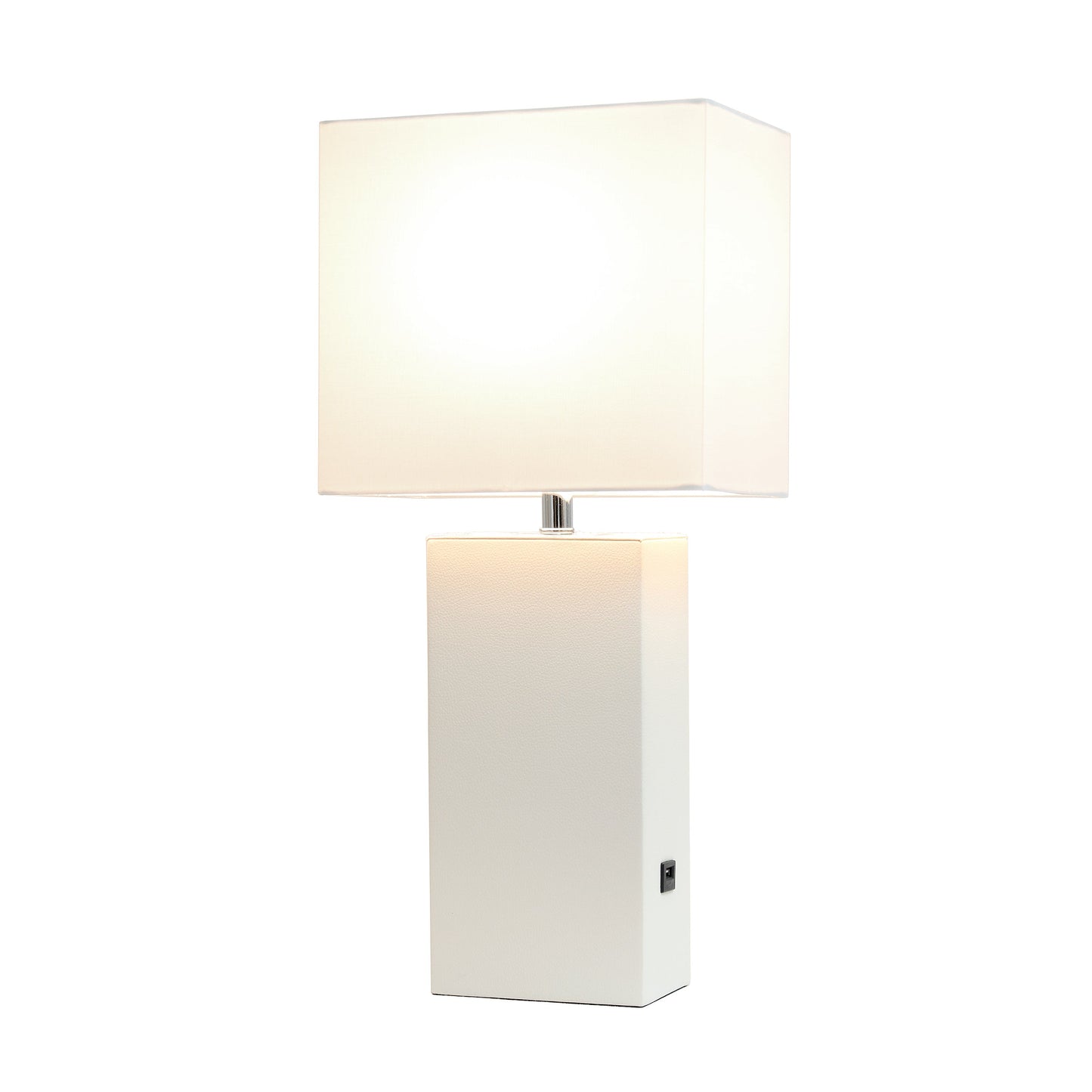 All The Rages Lalia Home Lexington 21" White Leather Base Modern Home Décor Bedside Table Lamp With USB Charging Port