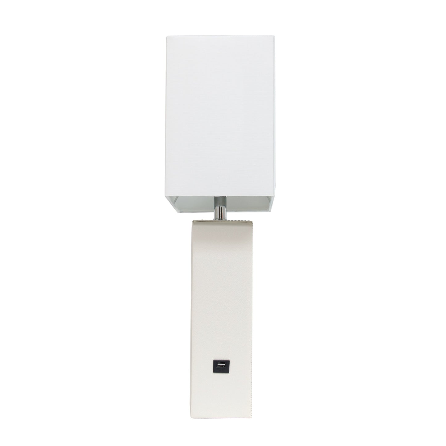 All The Rages Lalia Home Lexington 21" White Leather Base Modern Home Décor Bedside Table Lamp With USB Charging Port
