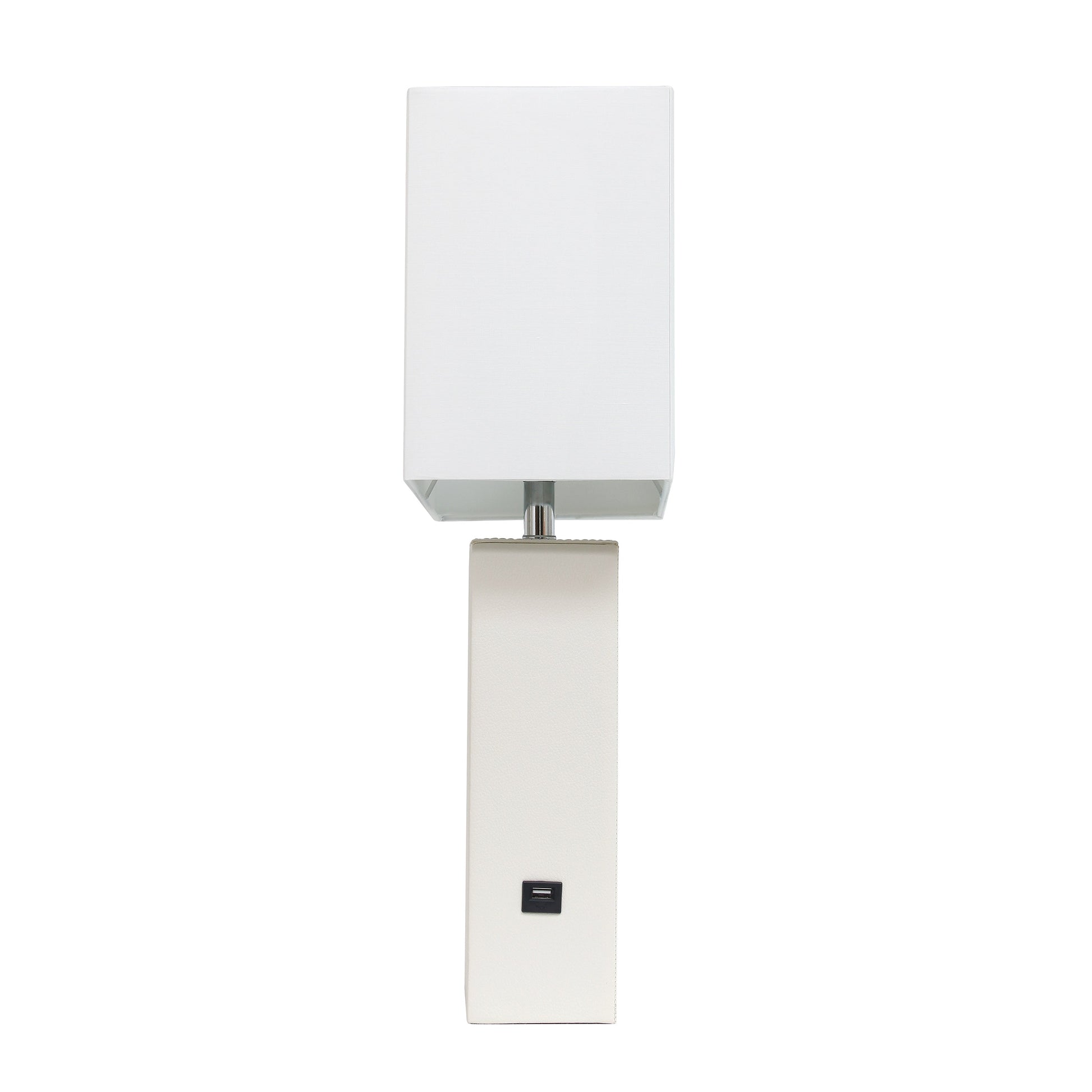 All The Rages Lalia Home Lexington 21" White Leather Base Modern Home Décor Bedside Table Lamp With USB Charging Port