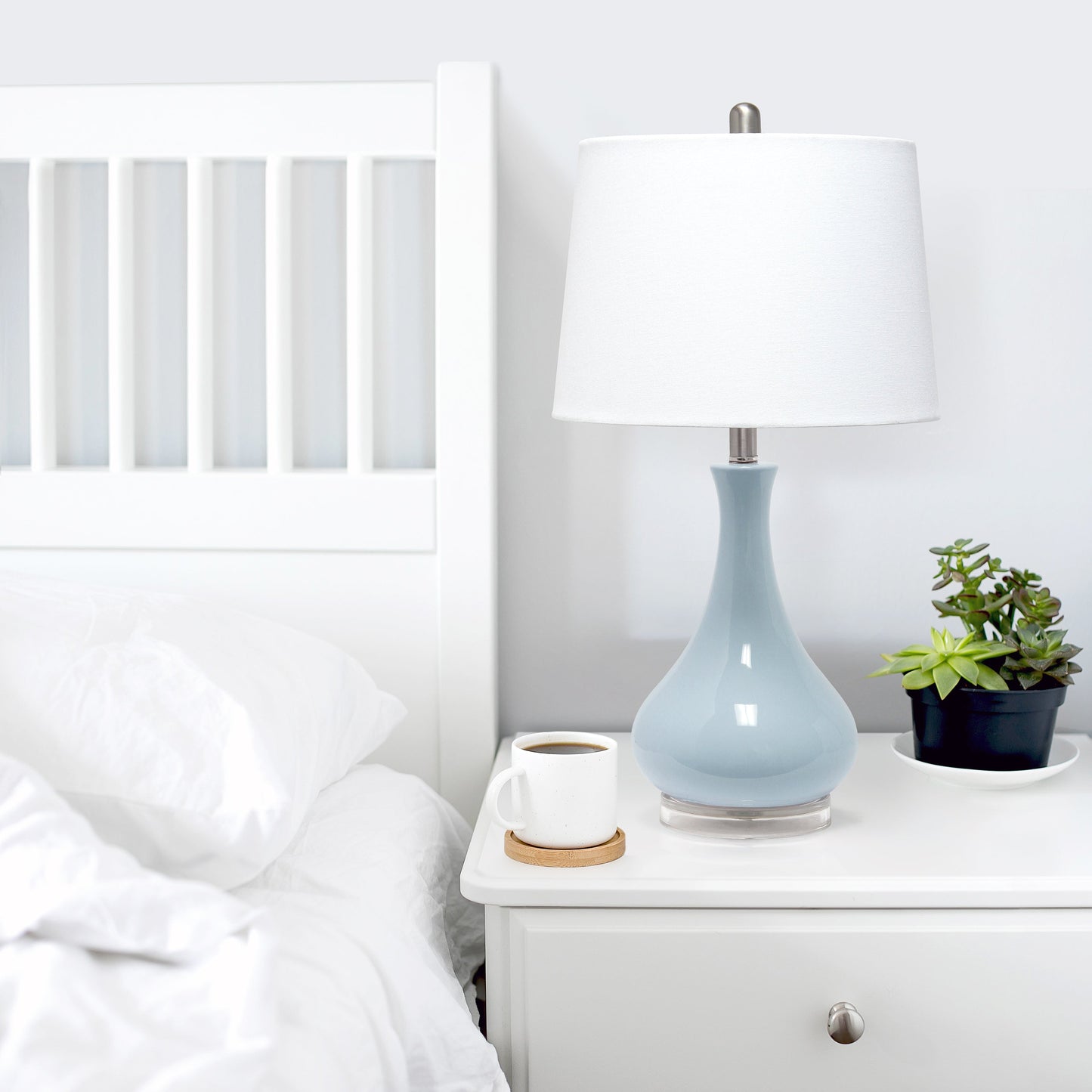 All The Rages Lalia Home Light Blue Droplet Table Lamp With Fabric Shade