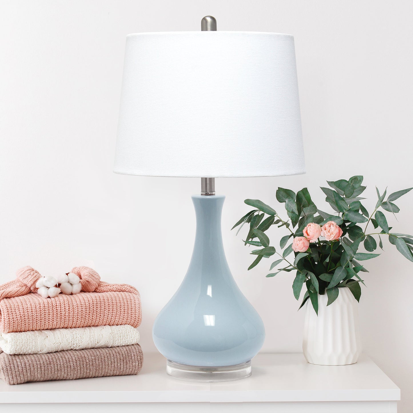 All The Rages Lalia Home Light Blue Droplet Table Lamp With Fabric Shade