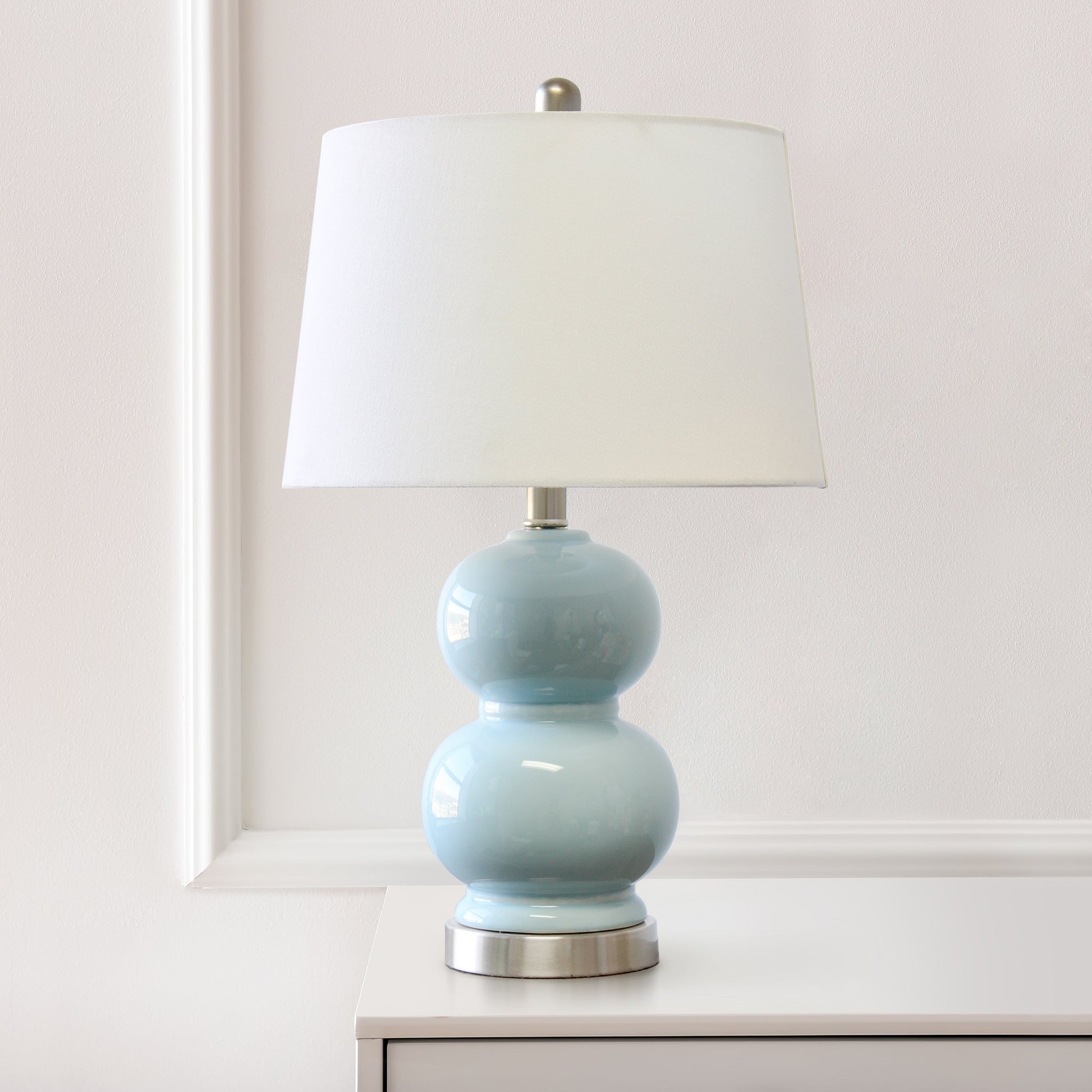 All The Rages Lalia Home Light Blue Dual Orb Table Lamp With White Fabric Shade