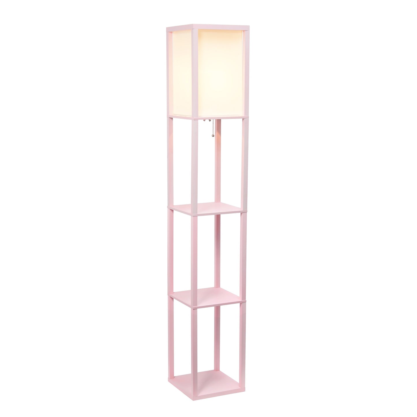 All The Rages Lalia Home Light Pink Column Shelf Floor Lamp With A Linen Shade