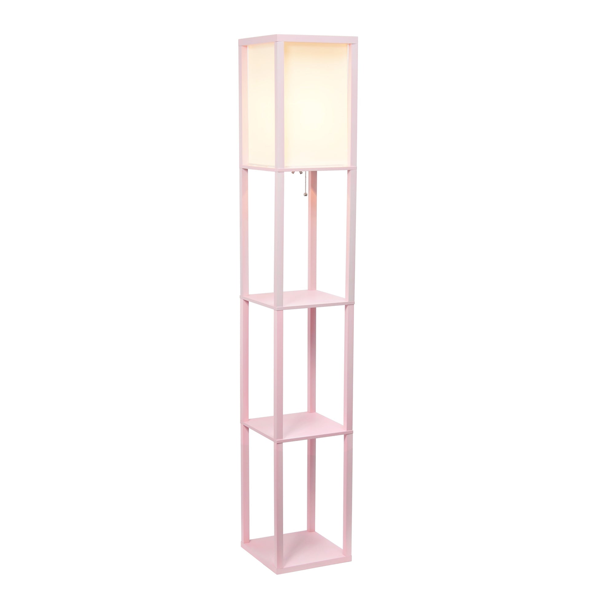 All The Rages Lalia Home Light Pink Column Shelf Floor Lamp With A Linen Shade