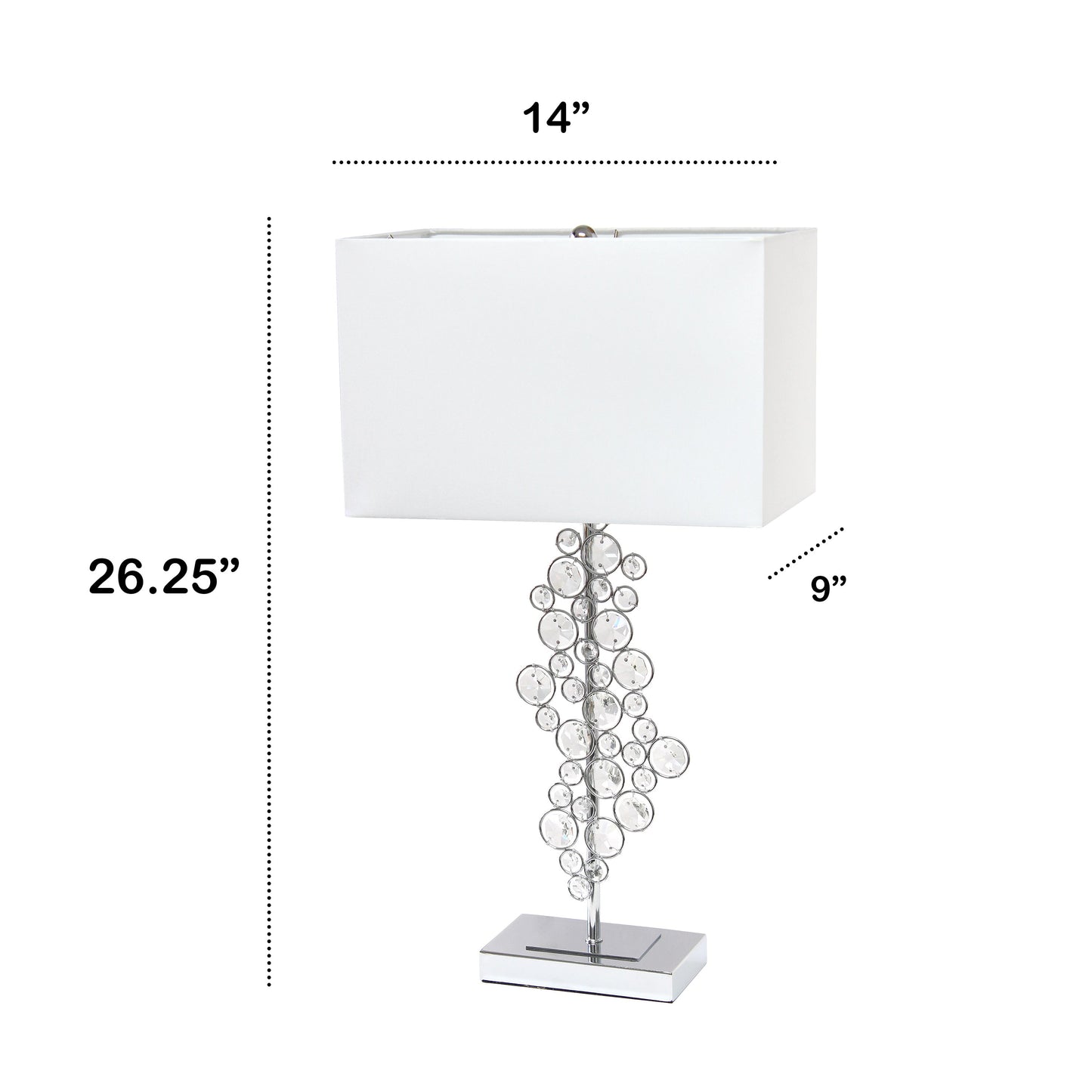 All The Rages Lalia Home Lumiluxxe 26" Tall Contemporary Crystal Glitz & Chrome Glam Table Lamp With White Fabric Rectangular Shade