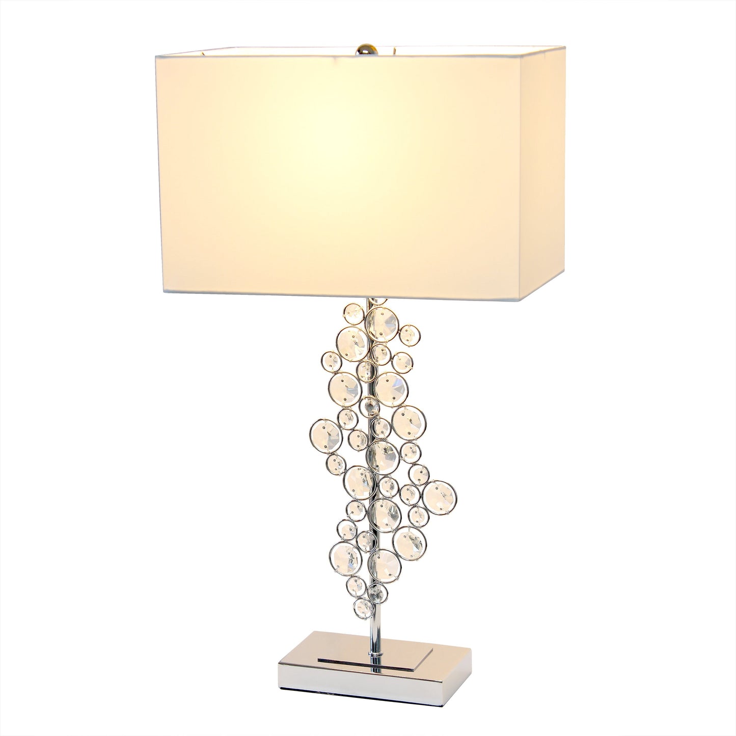 All The Rages Lalia Home Lumiluxxe 26" Tall Contemporary Crystal Glitz & Chrome Glam Table Lamp With White Fabric Rectangular Shade