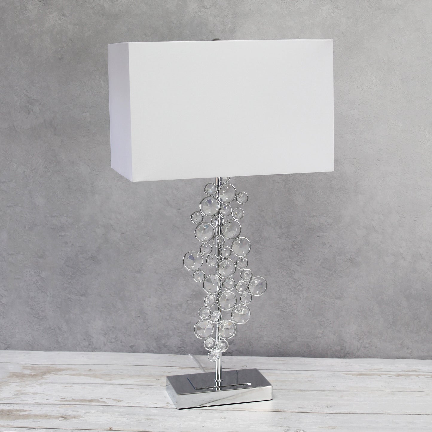 All The Rages Lalia Home Lumiluxxe 26" Tall Contemporary Crystal Glitz & Chrome Glam Table Lamp With White Fabric Rectangular Shade