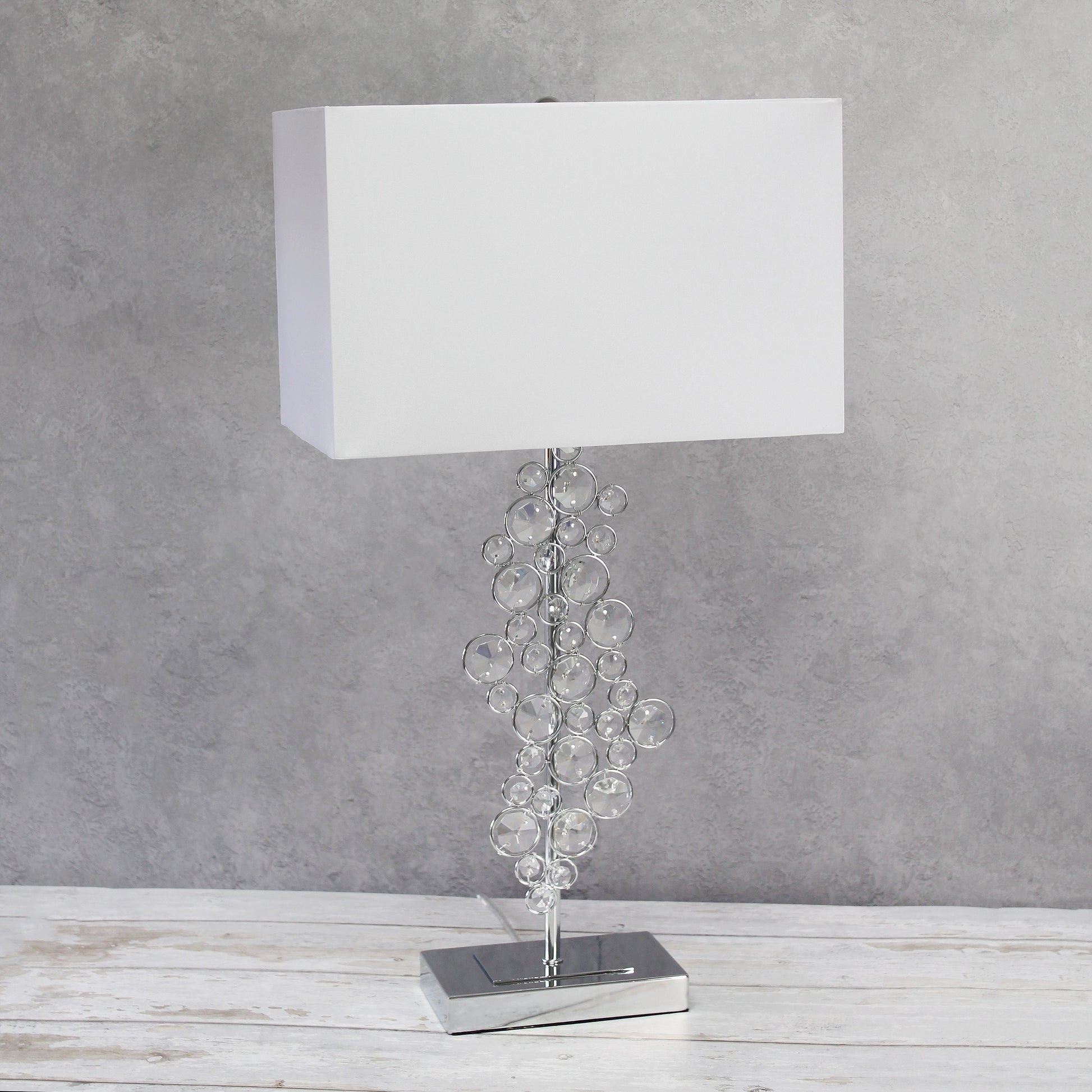 All The Rages Lalia Home Lumiluxxe 26" Tall Contemporary Crystal Glitz & Chrome Glam Table Lamp With White Fabric Rectangular Shade