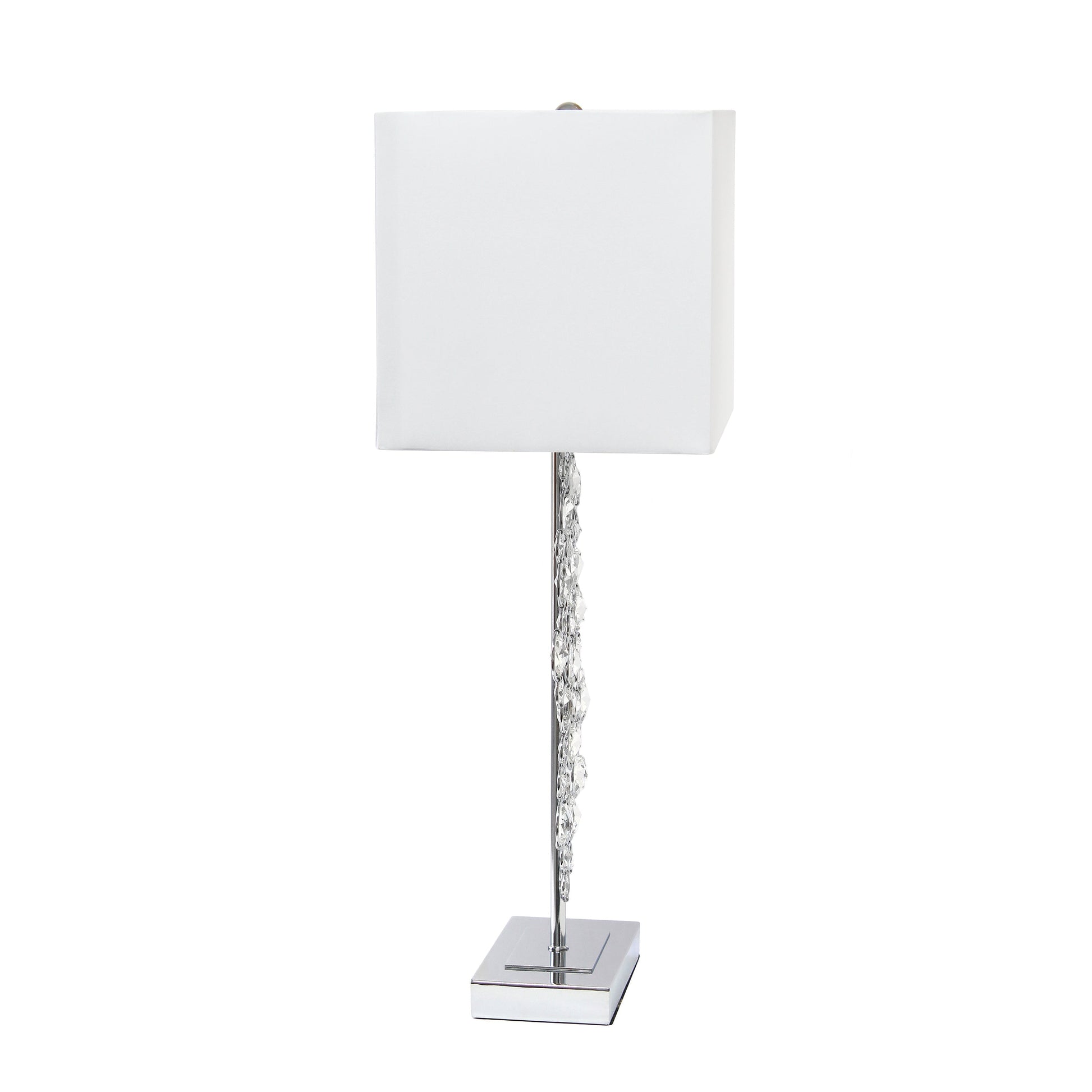 All The Rages Lalia Home Lumiluxxe 26" Tall Contemporary Crystal Glitz & Chrome Glam Table Lamp With White Fabric Rectangular Shade