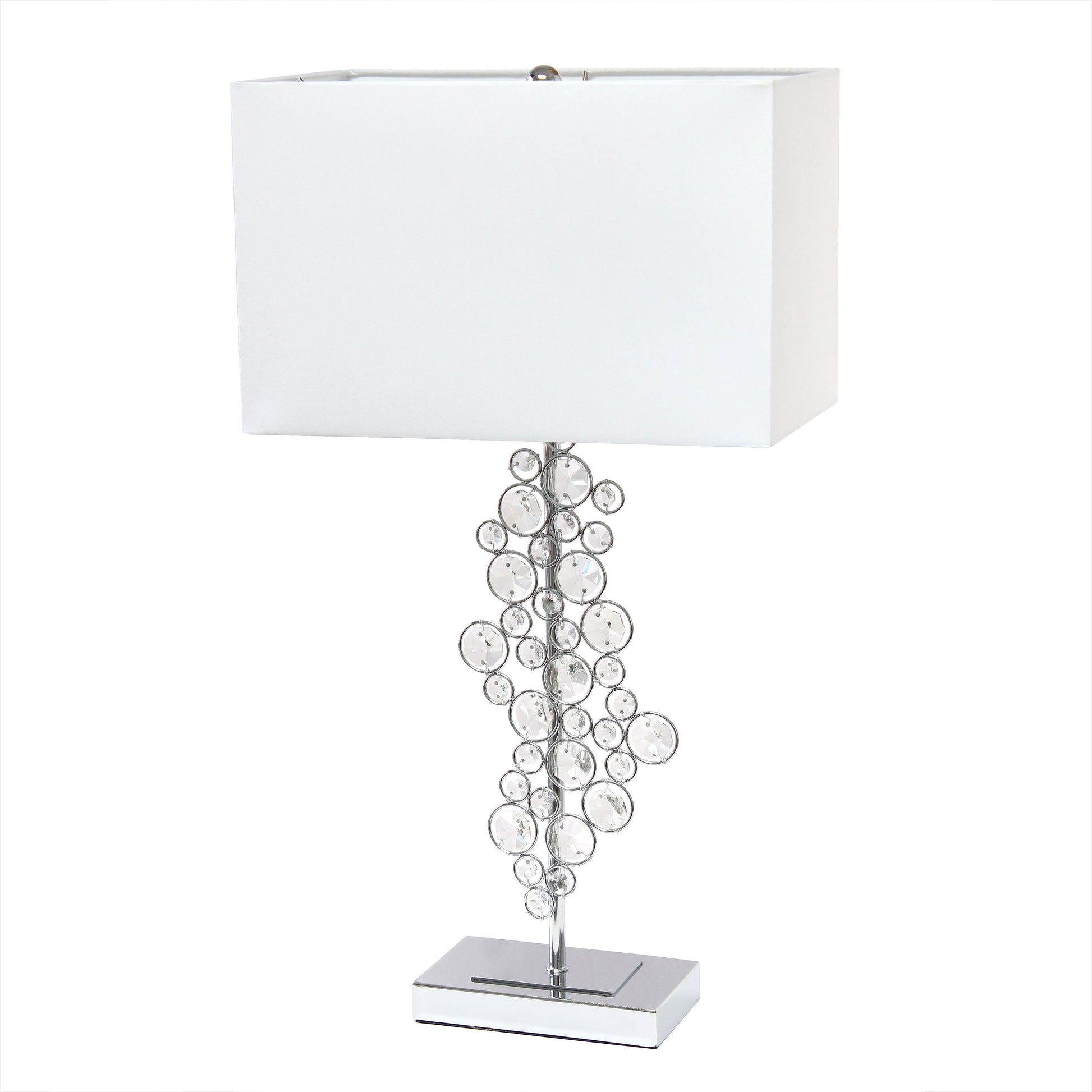 All The Rages Lalia Home Lumiluxxe 26" Tall Contemporary Crystal Glitz & Chrome Glam Table Lamp With White Fabric Rectangular Shade
