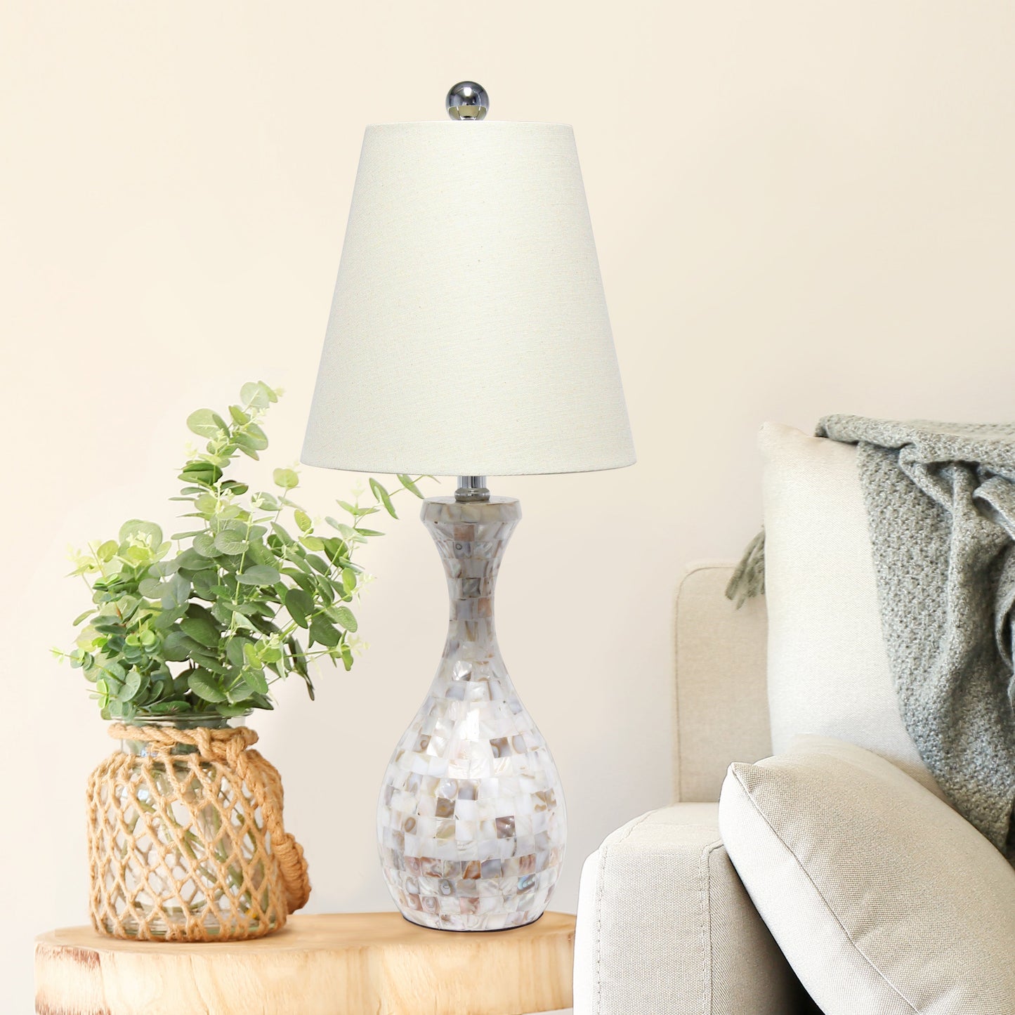 All The Rages Lalia Home Malibu Curved Mosaic Seashell Table Lamp With Chrome Accents