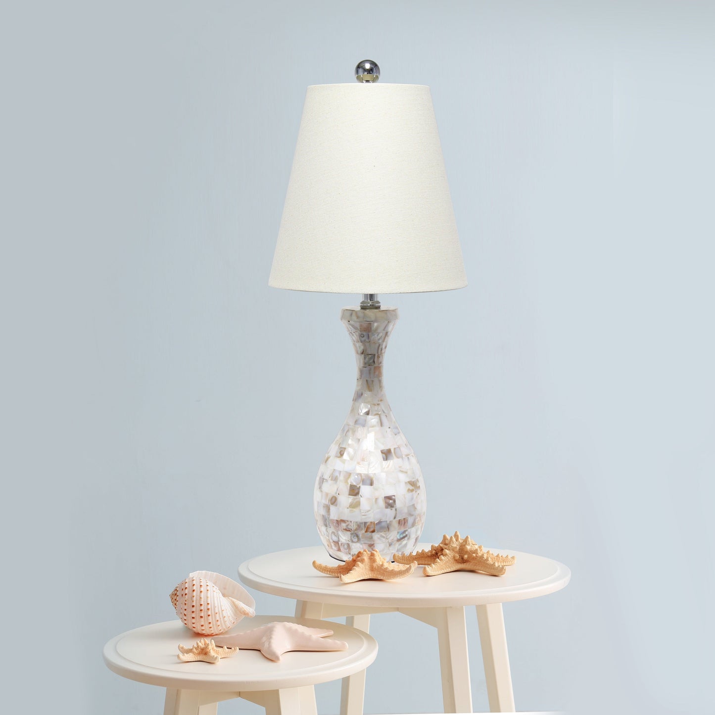 All The Rages Lalia Home Malibu Curved Mosaic Seashell Table Lamp With Chrome Accents