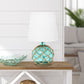 All The Rages Lalia Home Maritime 15" Aqua Coastal Fisherman's Shoreside Colored Glass Rope Table Lamp With White Fabric Empire Shade