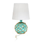 All The Rages Lalia Home Maritime 15" Aqua Coastal Fisherman's Shoreside Colored Glass Rope Table Lamp With White Fabric Empire Shade