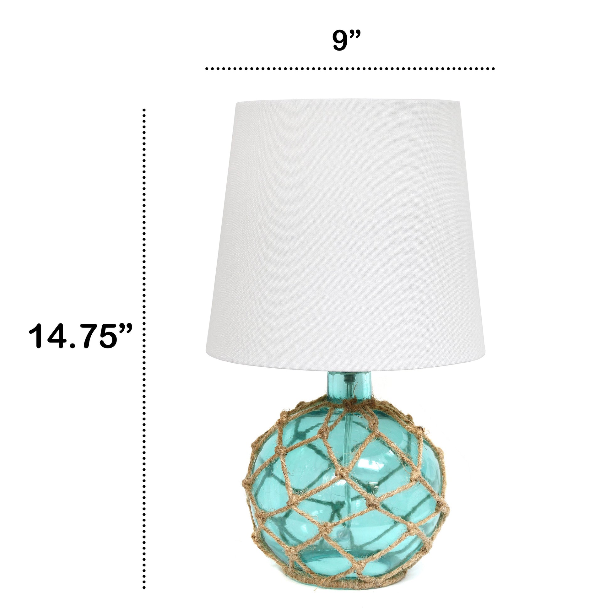 All The Rages Lalia Home Maritime 15" Aqua Coastal Fisherman's Shoreside Colored Glass Rope Table Lamp With White Fabric Empire Shade