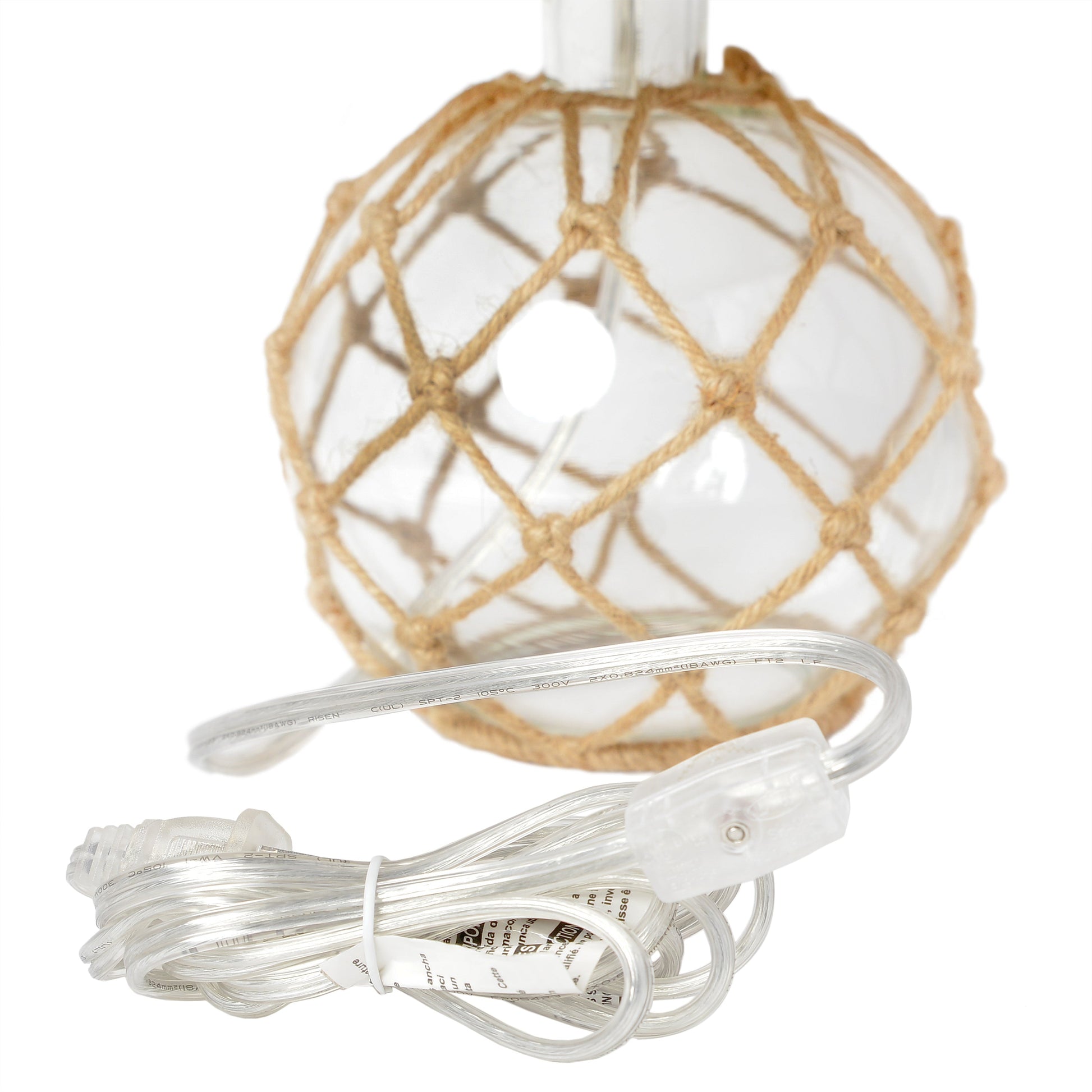 All The Rages Lalia Home Maritime 15" Clear Coastal Fisherman's Shoreside Colored Glass Rope Table Lamp With Burlap Fabric Empire Shade