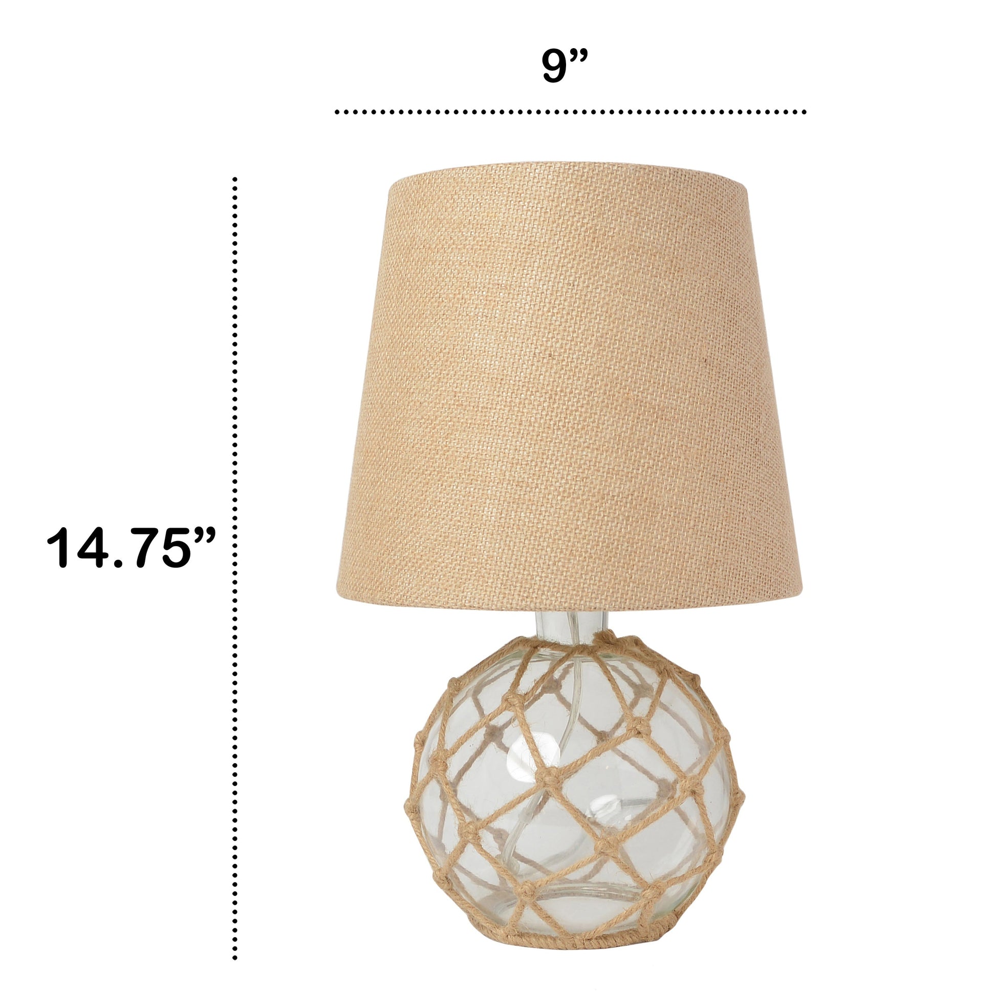 All The Rages Lalia Home Maritime 15" Clear Coastal Fisherman's Shoreside Colored Glass Rope Table Lamp With Burlap Fabric Empire Shade