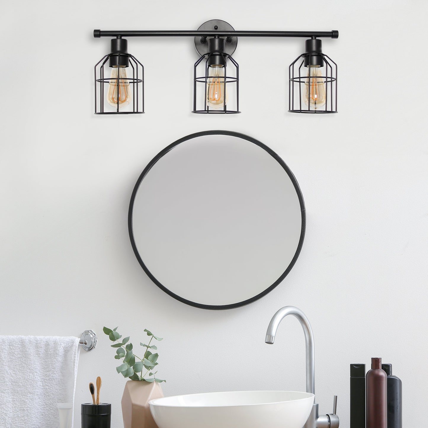 All The Rages Lalia Home Matte Black 3-Light Industrial Wired Vanity Light