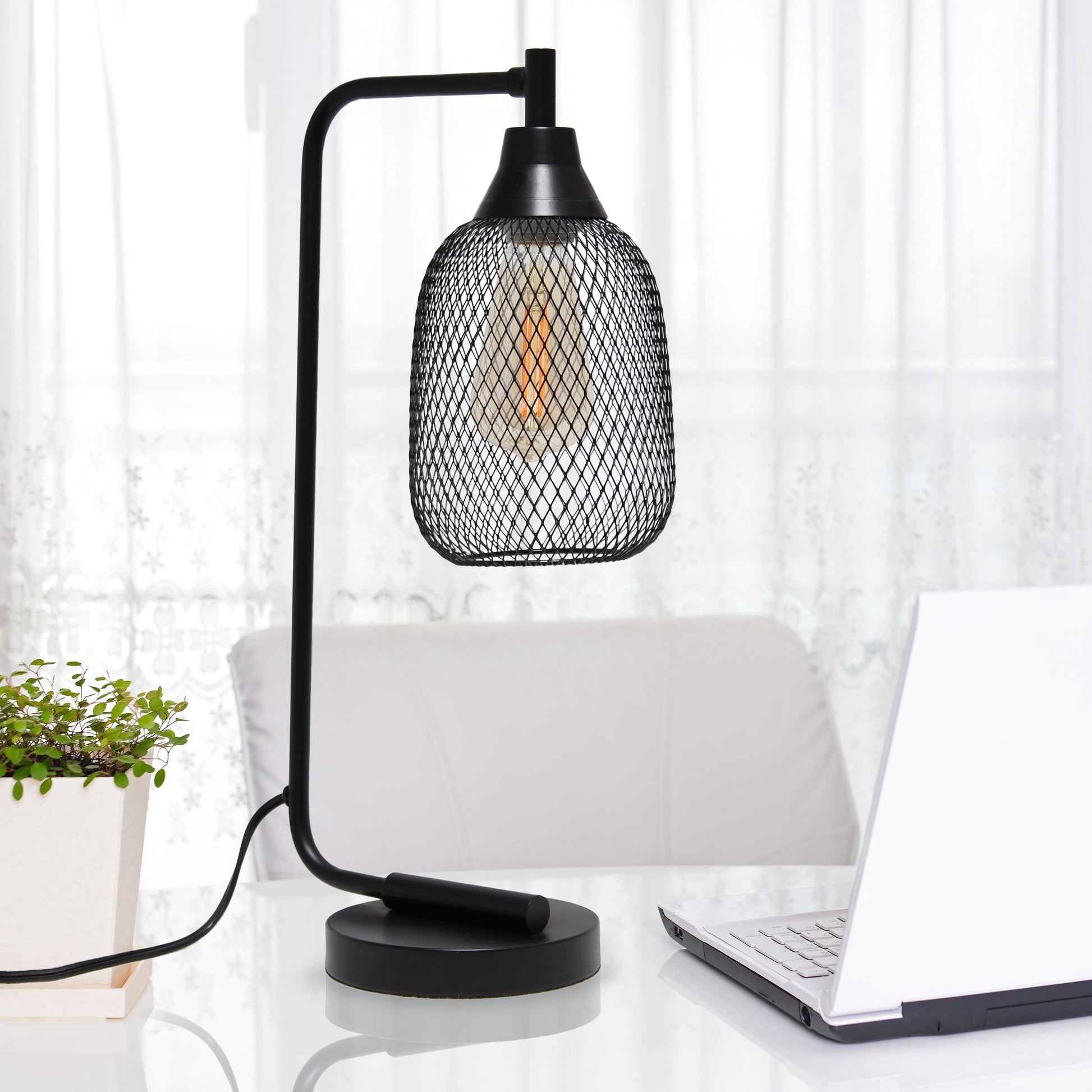 All The Rages Lalia Home Matte Black Industrial Mesh Table Lamp