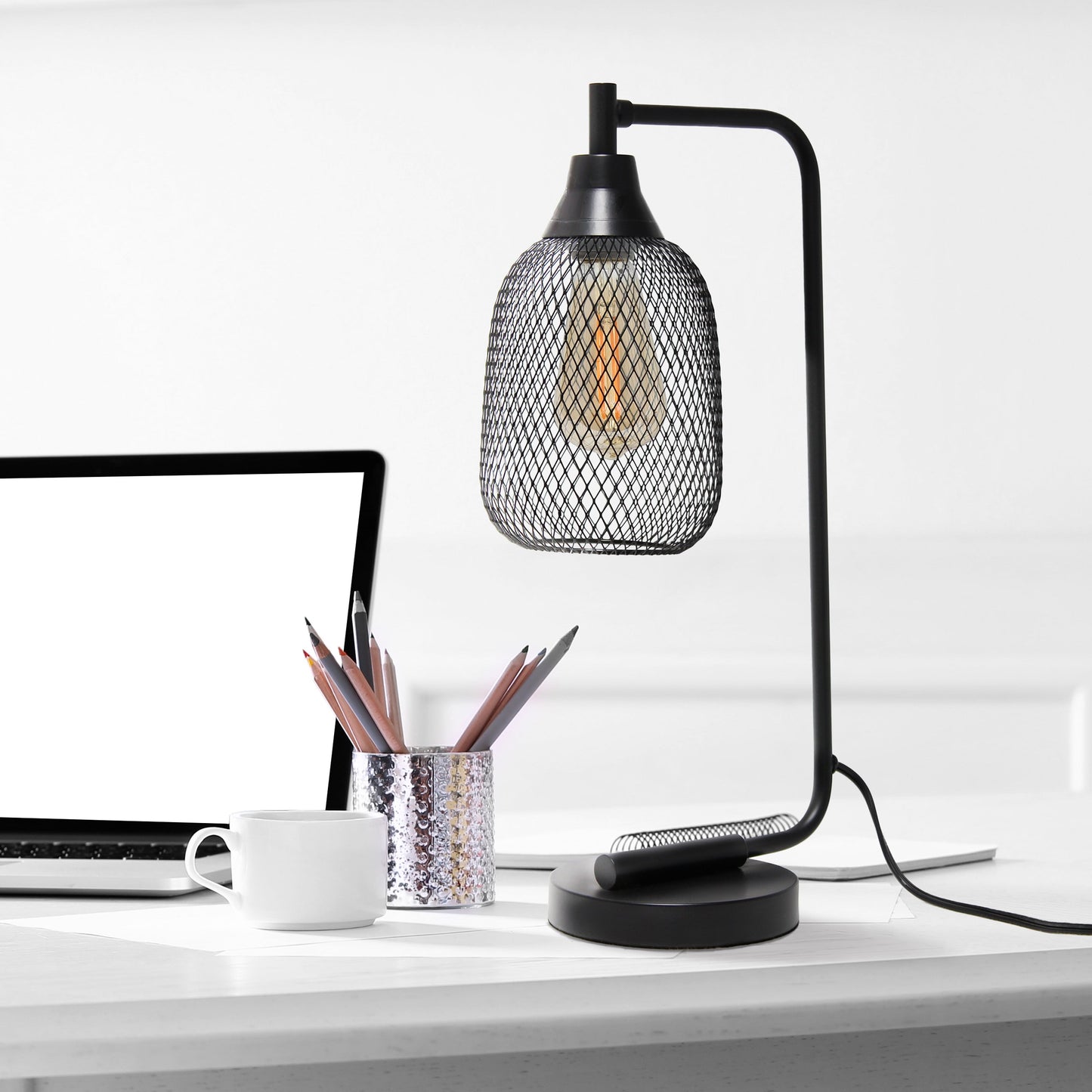 All The Rages Lalia Home Matte Black Industrial Mesh Table Lamp