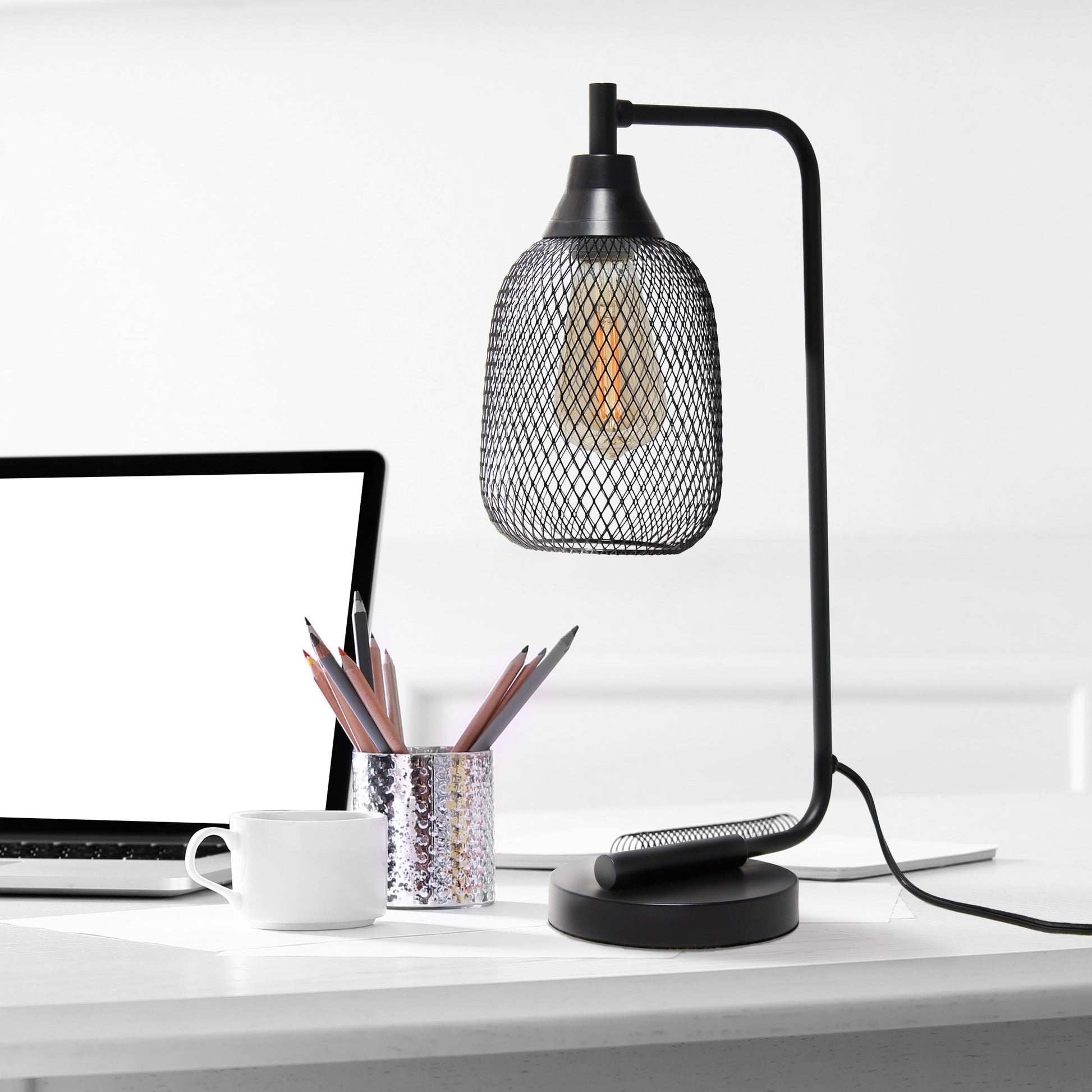 All The Rages Lalia Home Matte Black Industrial Mesh Table Lamp
