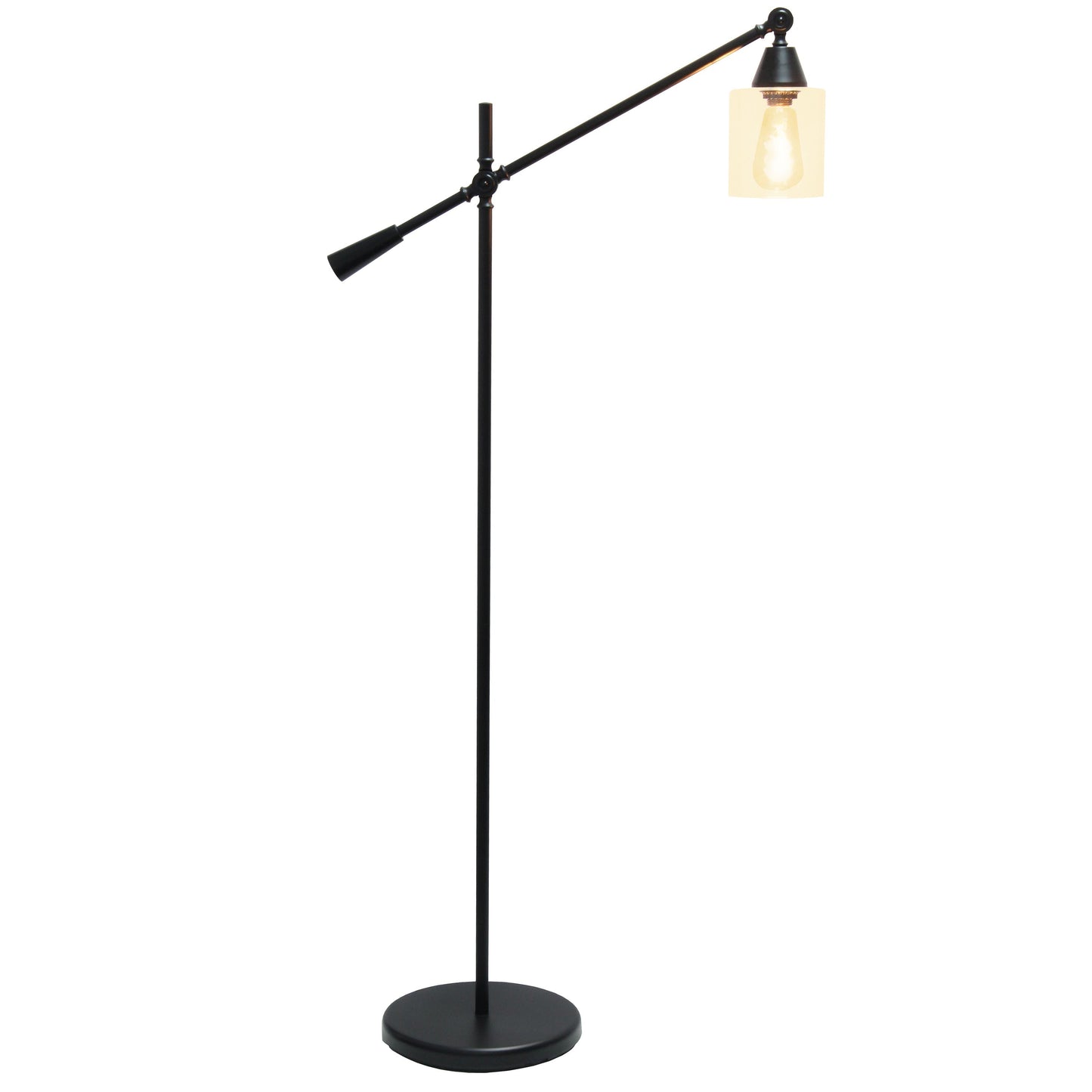 All The Rages Lalia Home Matte Black Swing Arm Floor Lamp With Clear Glass Cylindrical Shade