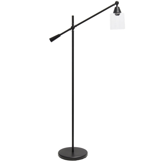 All The Rages Lalia Home Matte Black Swing Arm Floor Lamp With Clear Glass Cylindrical Shade