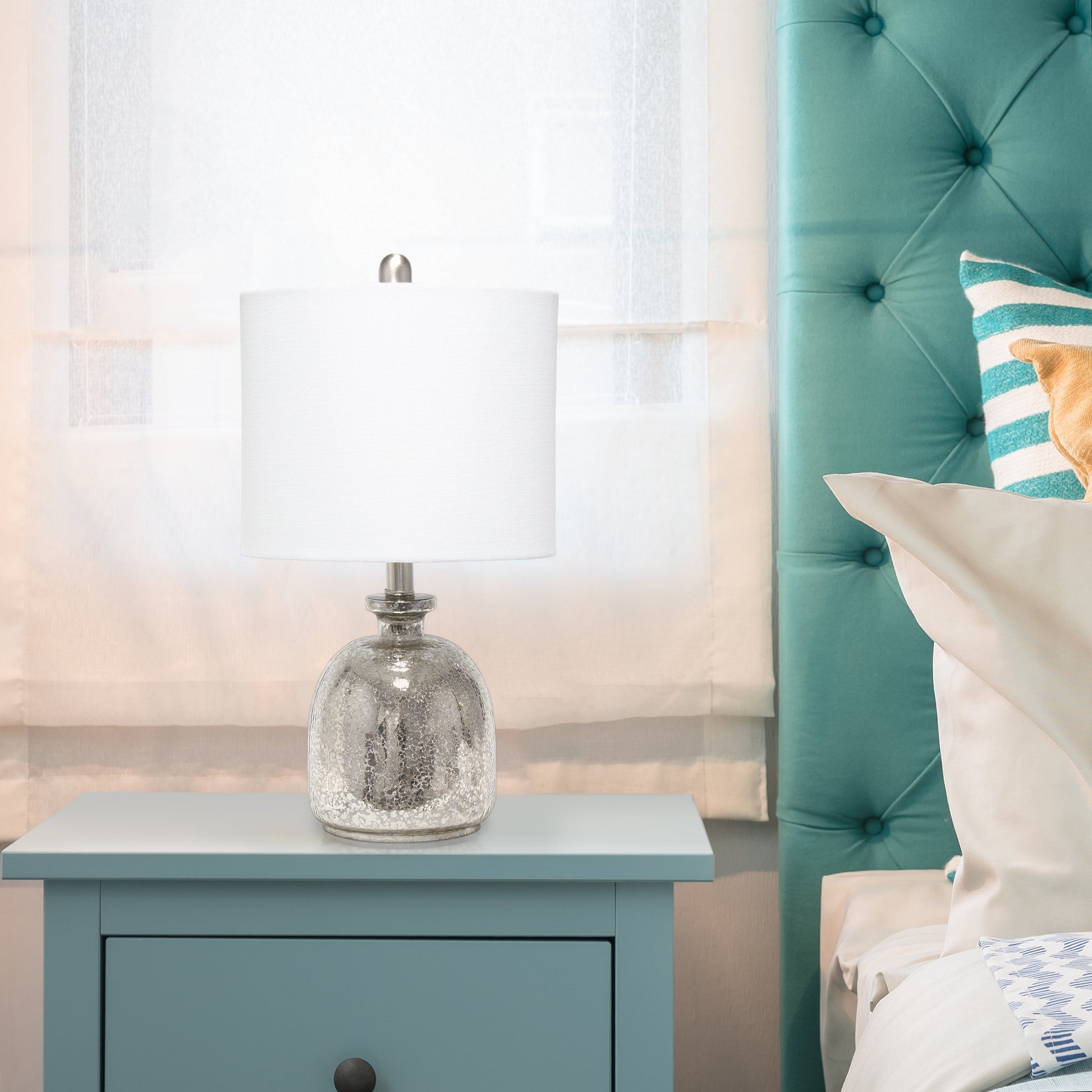 All The Rages Lalia Home Mercury Hammered Glass Jar Table Lamp With White Linen Shade