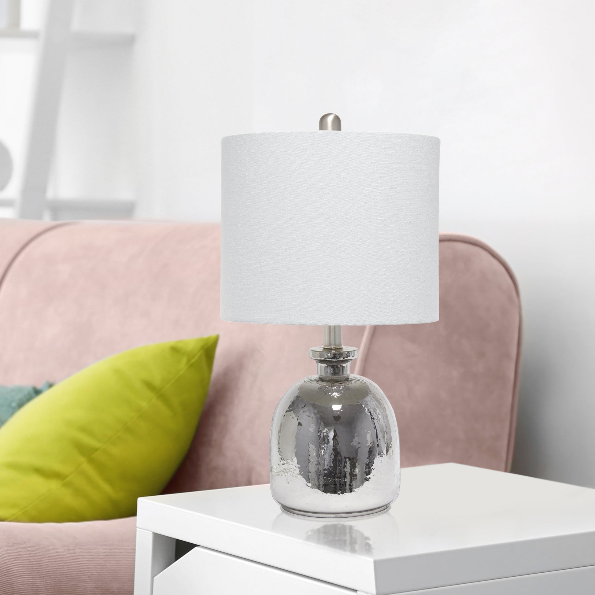 All The Rages Lalia Home Metallic Gray Hammered Glass Jar Table Lamp With Gray Linen Shade
