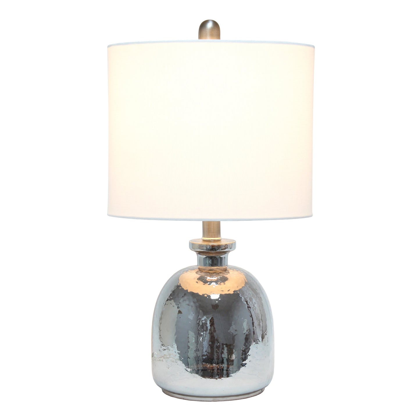 All The Rages Lalia Home Metallic Gray Hammered Glass Jar Table Lamp With White Linen Shade