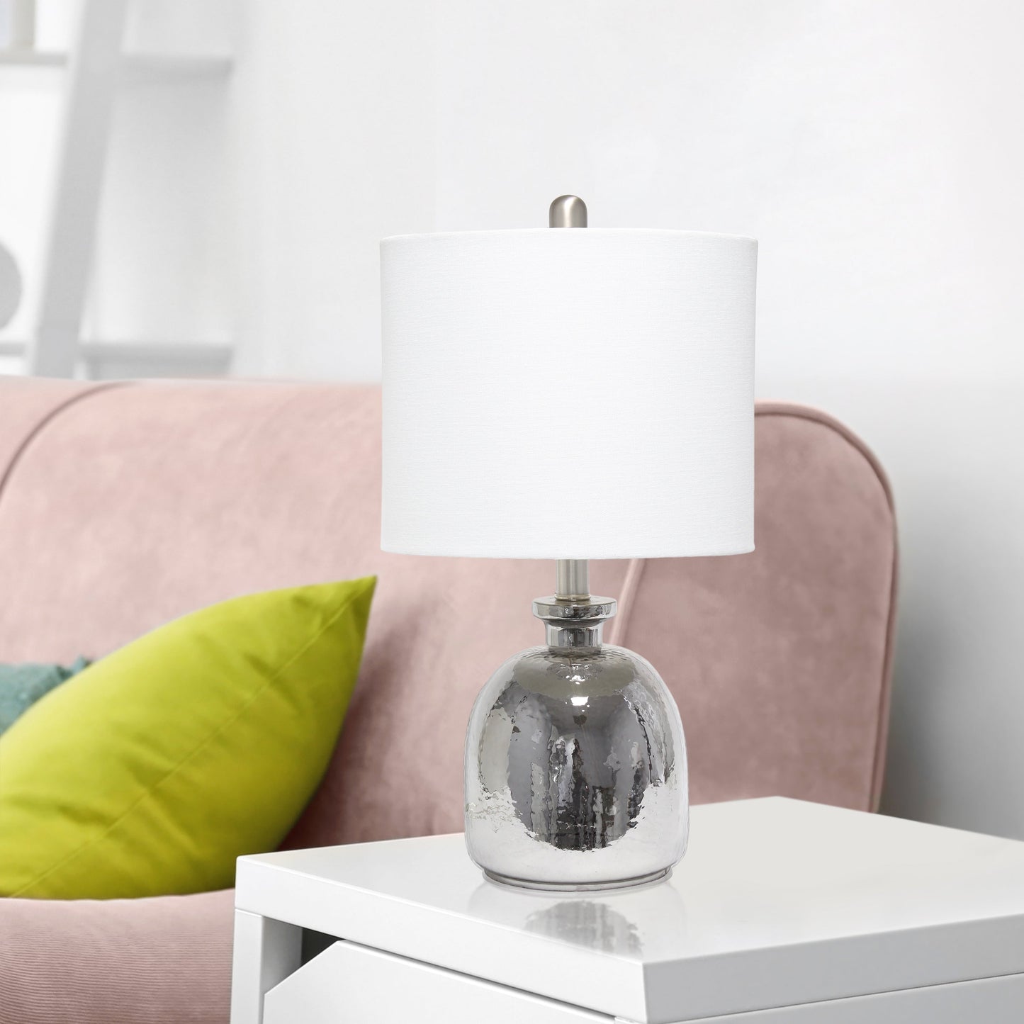 All The Rages Lalia Home Metallic Gray Hammered Glass Jar Table Lamp With White Linen Shade