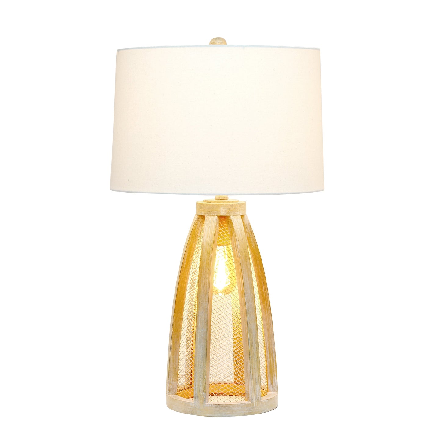 All The Rages Lalia Home Natural Wooded 2-Light Arch Farmhouse Table Lamp With White Fabric Shade