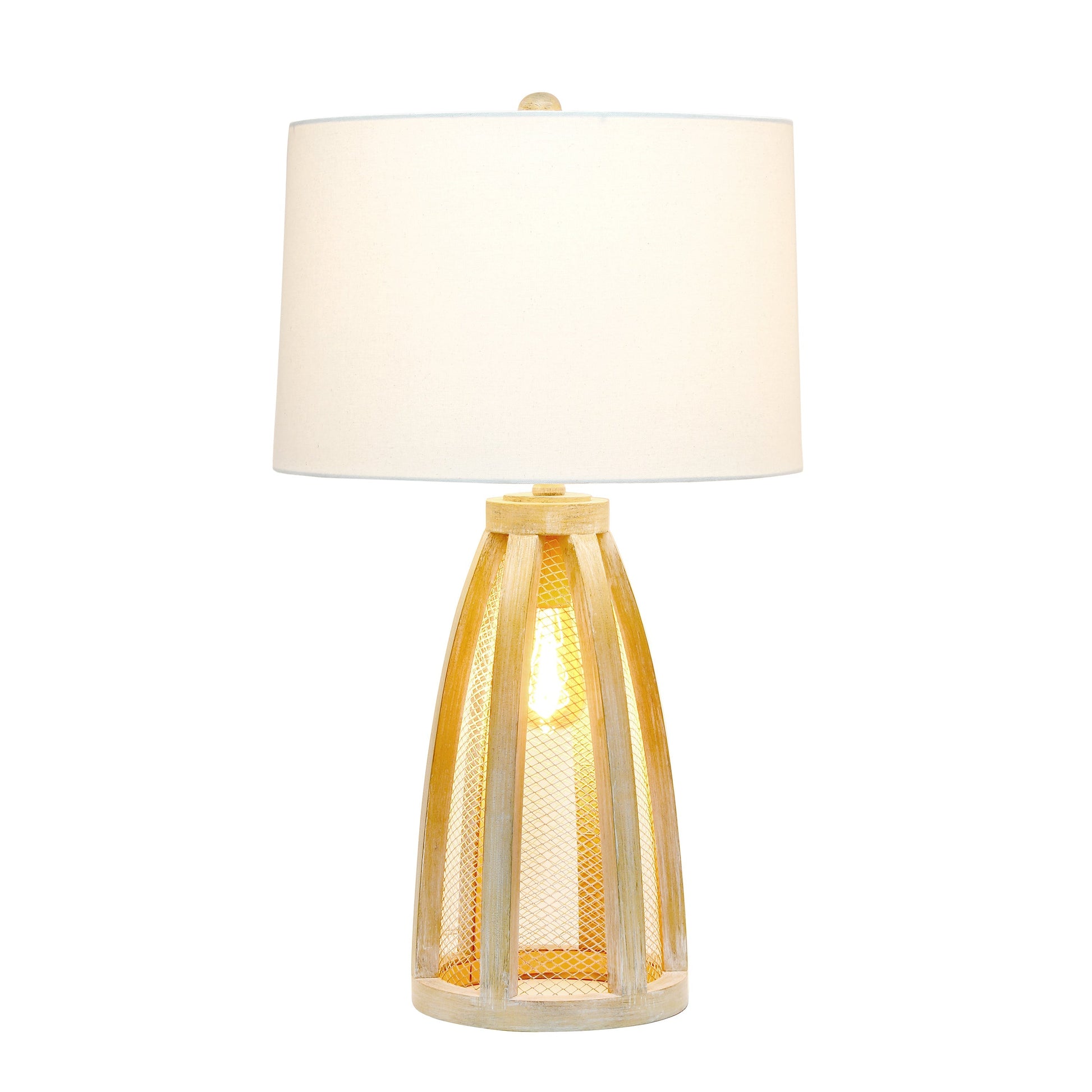 All The Rages Lalia Home Natural Wooded 2-Light Arch Farmhouse Table Lamp With White Fabric Shade